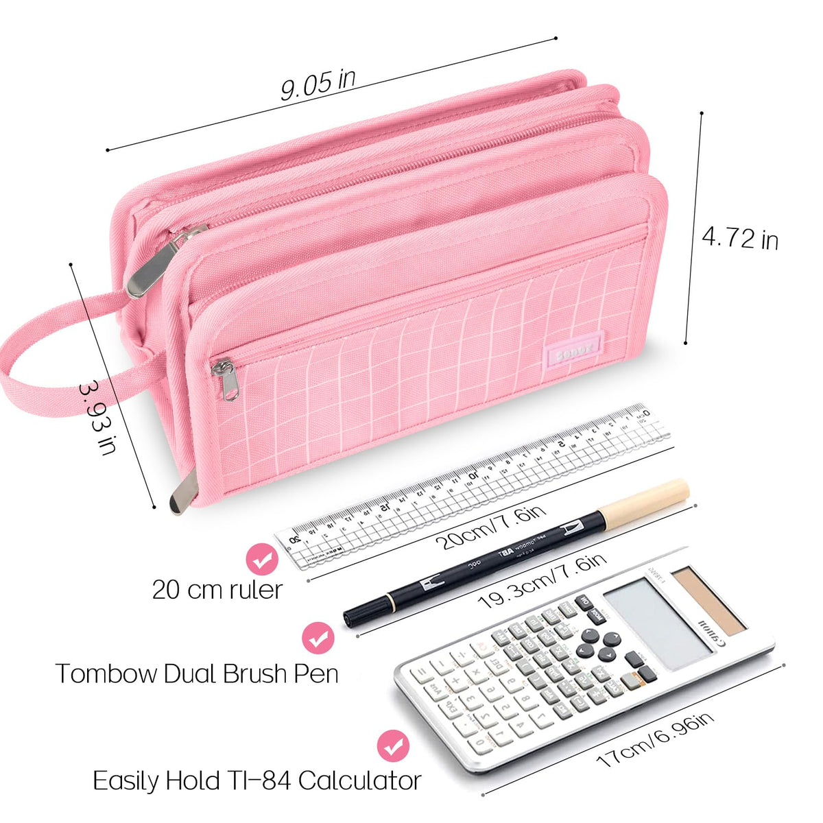 Sooez Large Pencil Case, Big Capacity Pencil Pouch Pen Bag with 3 Compartment, Portable Canvas Stationery Organizer with Zipper, Cute Aesthetic School Supplies for Teen Girls Boy College, Navy Blue