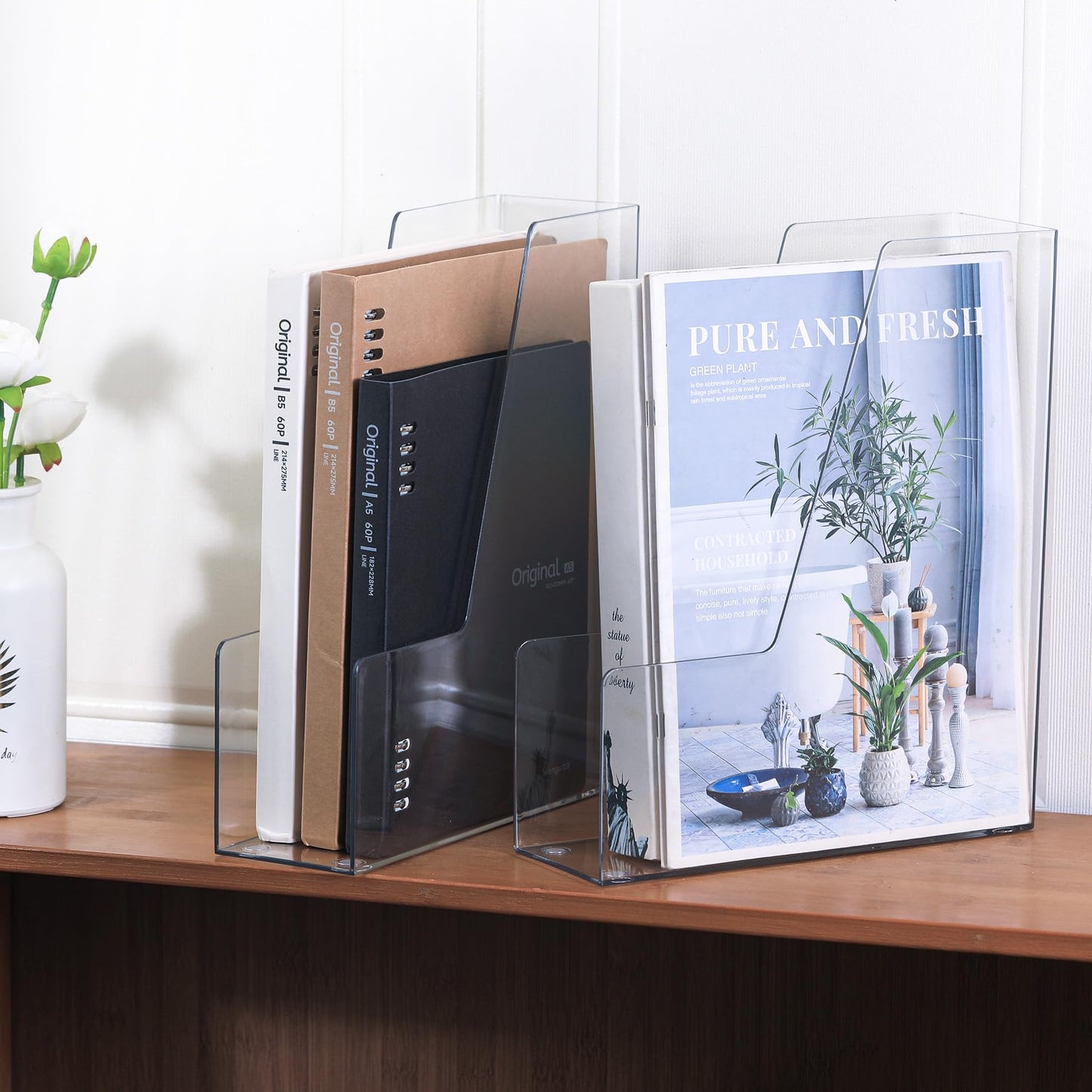 LALOBLUE Vertical Magazine File Holder, Clear, 4 Pack