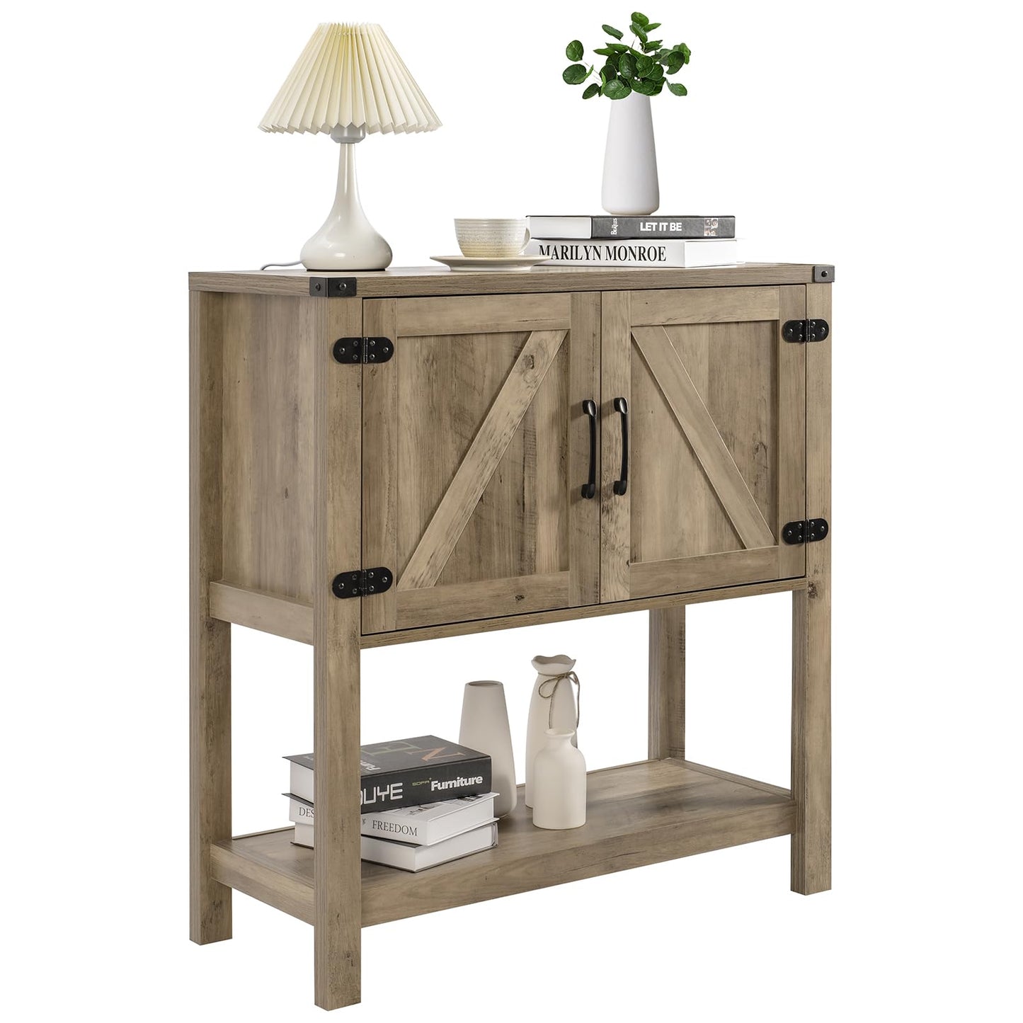 Mufico Sofa Table Console Table,Coffee Bar Cabinet,31.5 L x 13.8 D x 34.65 H Entryway Table with 2 Storage Cabinets,Farmhouse Foyer Table,Buffet Sideboard for Kitchen,Hallway (Rustic Brown)