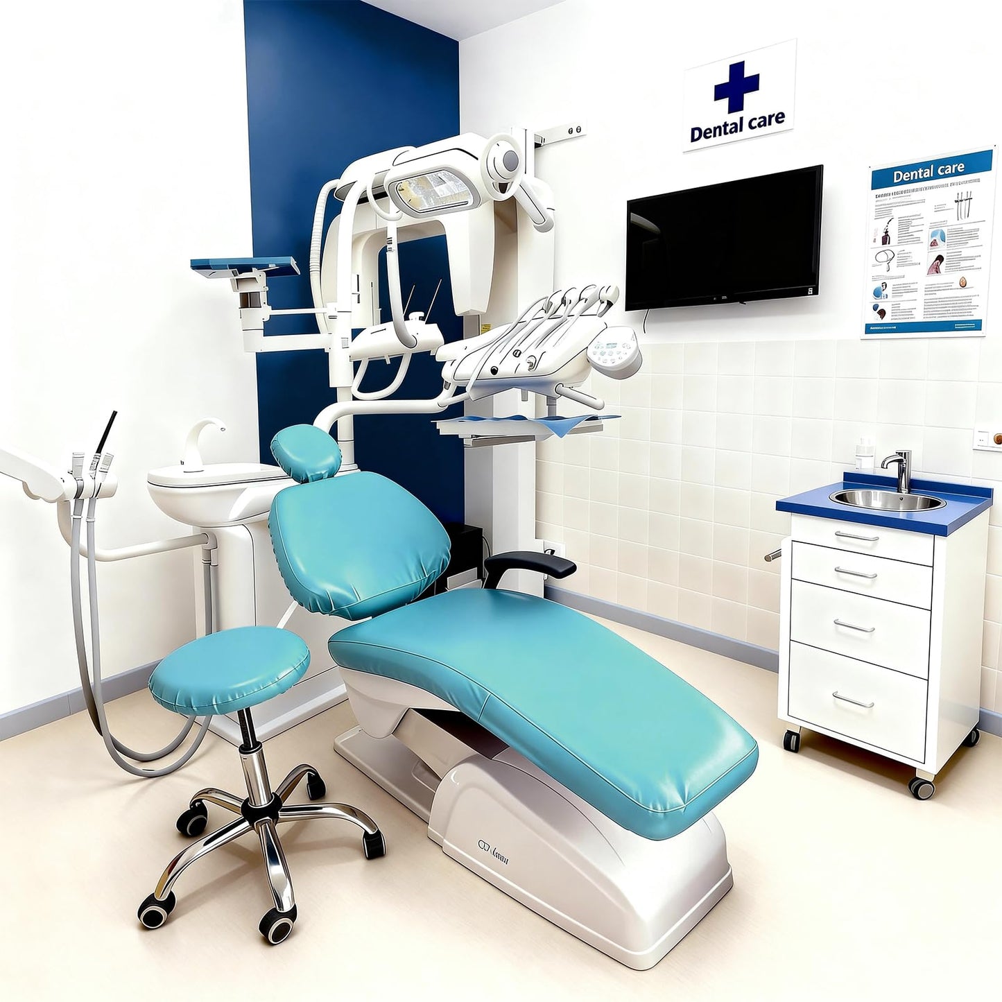 buyzg 5Pcs Dental Chair Covers Set - Waterproof & Non-Slip PU Leather Elastic Full Covers with Foot, Seat, Headrest & Backrest Protectors for Dental Clinic Chairs(Lake Blue)
