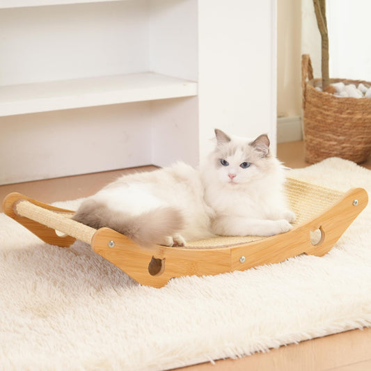 Cat Scratcher Hammock Bed, U-Shaped Wood Sisal Lounger, Furniture Protector