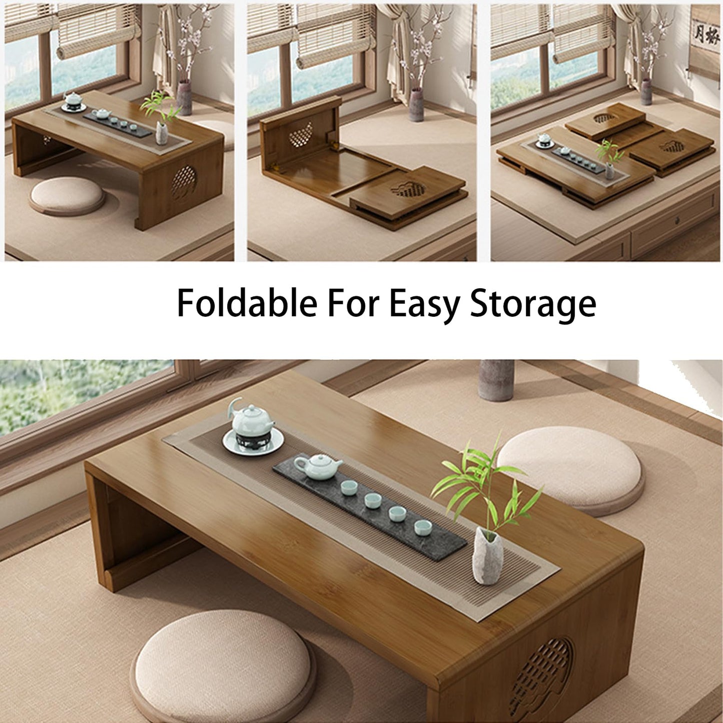 rzoizwko Folding Coffee Table Foldable Japanese Floor Table Low Table for Living Room,Dining Room,Tea,Tatami,Home Decoration (39.37 * 19.68 * 12.2 INCH)