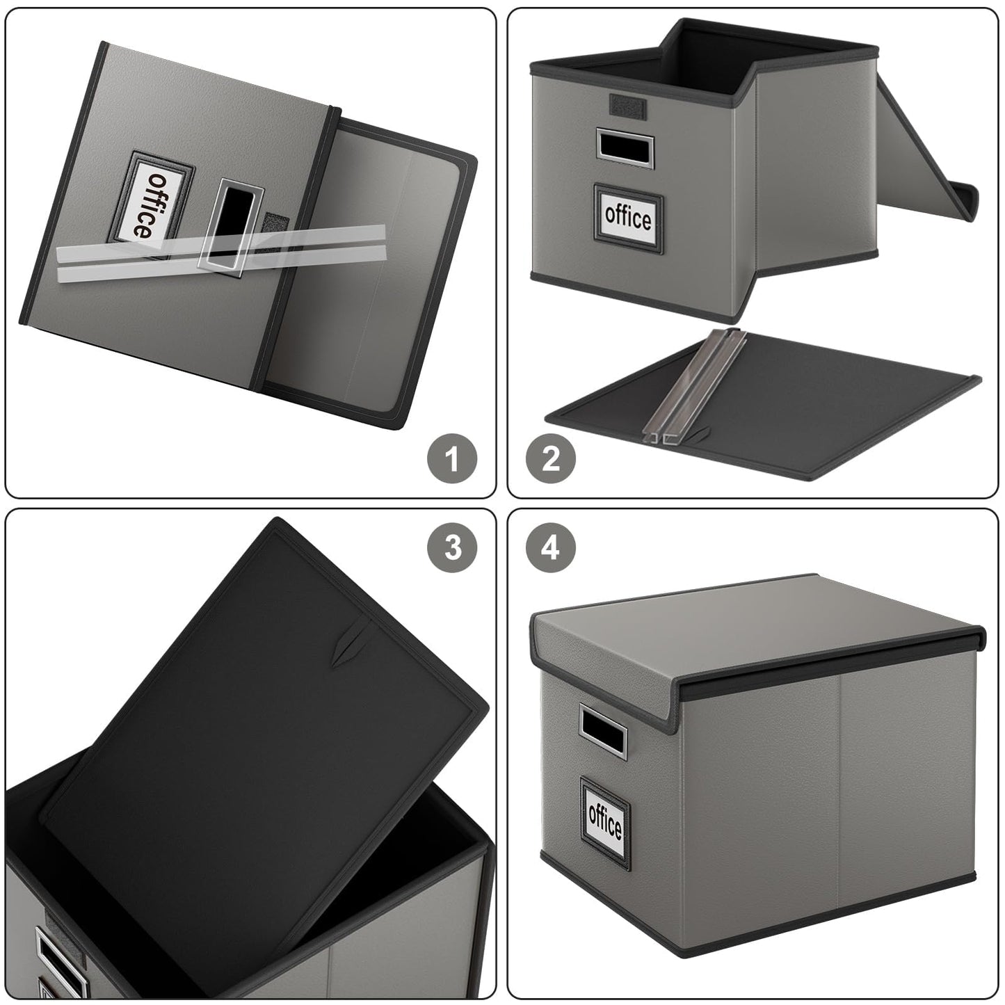 Huolewa Faux Leather File Organizer Box with Lid, Collapsible Hanging File Folder Box Organizer with Plastic Slides, Decorative Home/Office Filing System Boxes for File and Folders Storage