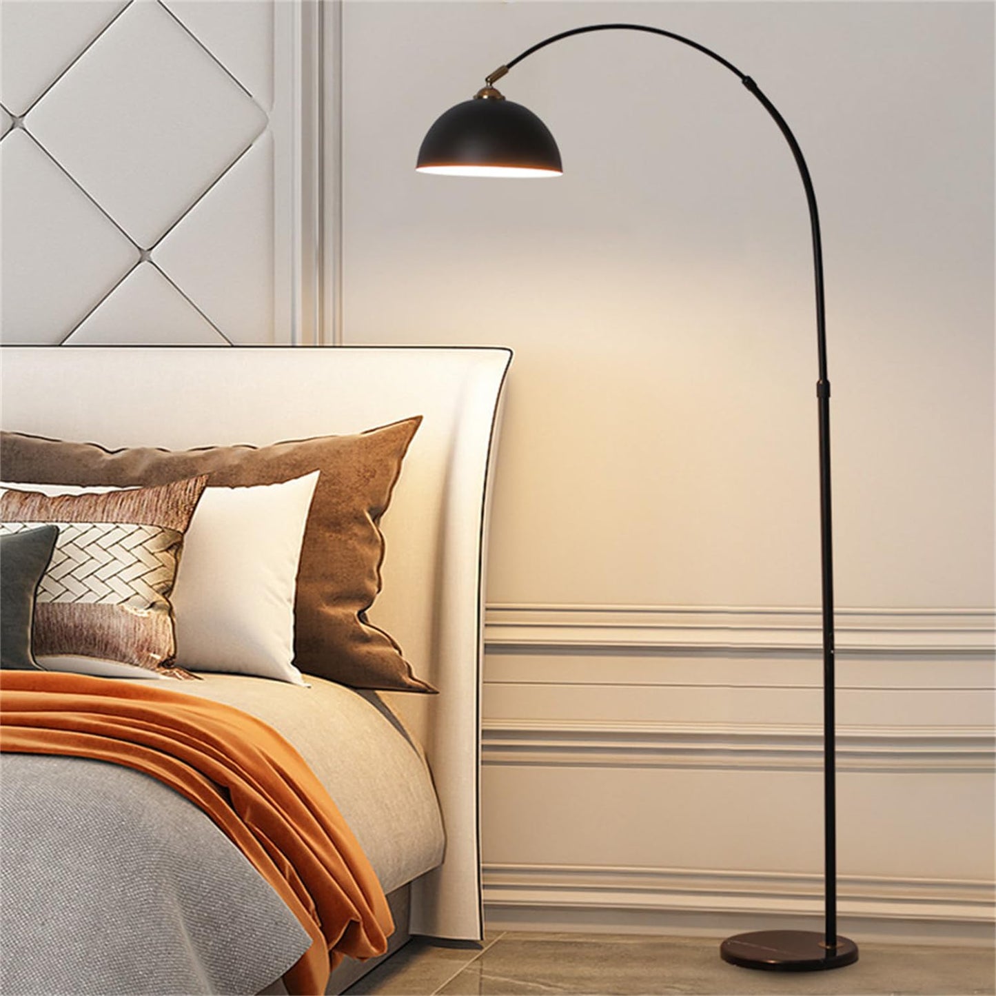 GKOKG Floorps,with Table Black Arc Floorp with Marble Base for Liviroom, Standingp with 360° Rotatable Arm, Industrial Tallp Metal Material, Readingp for Bedroom Couch Sofa