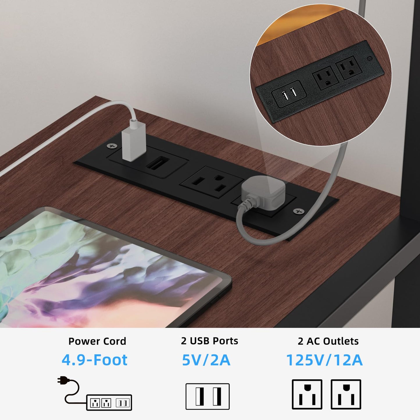 Lerliuo 24" Wide Large Printer Stand with Storage, Printer Table for Home Office with Charging Station, Rolling Industrial Mobile Printer Cart with Lockable Wheels, Computer Tower Stand, Walnut