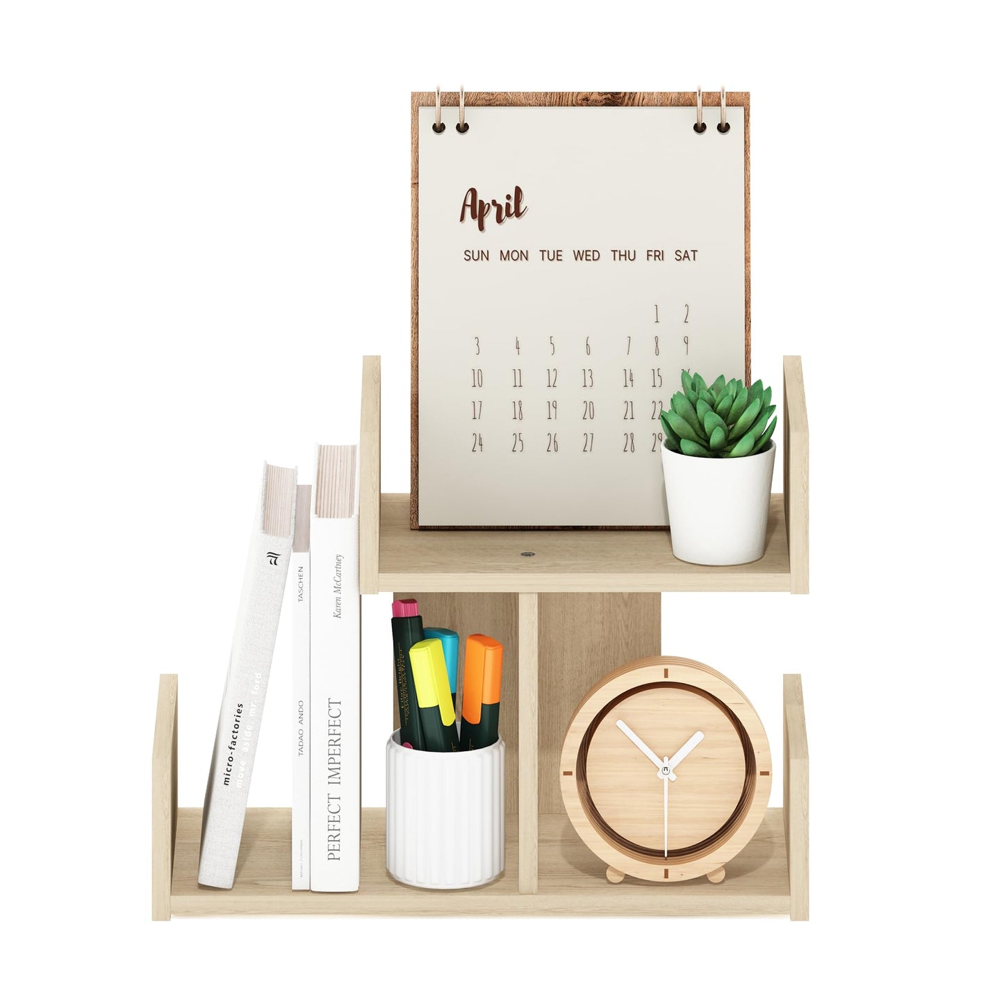 Furinno HERMITE Desk File Folder Organizers, 3-Shelf Desktop Office Organization Racks, Desk Top Display Book Shelf, for Paper, Office Supplies, Magazine, Bauhaus Oak