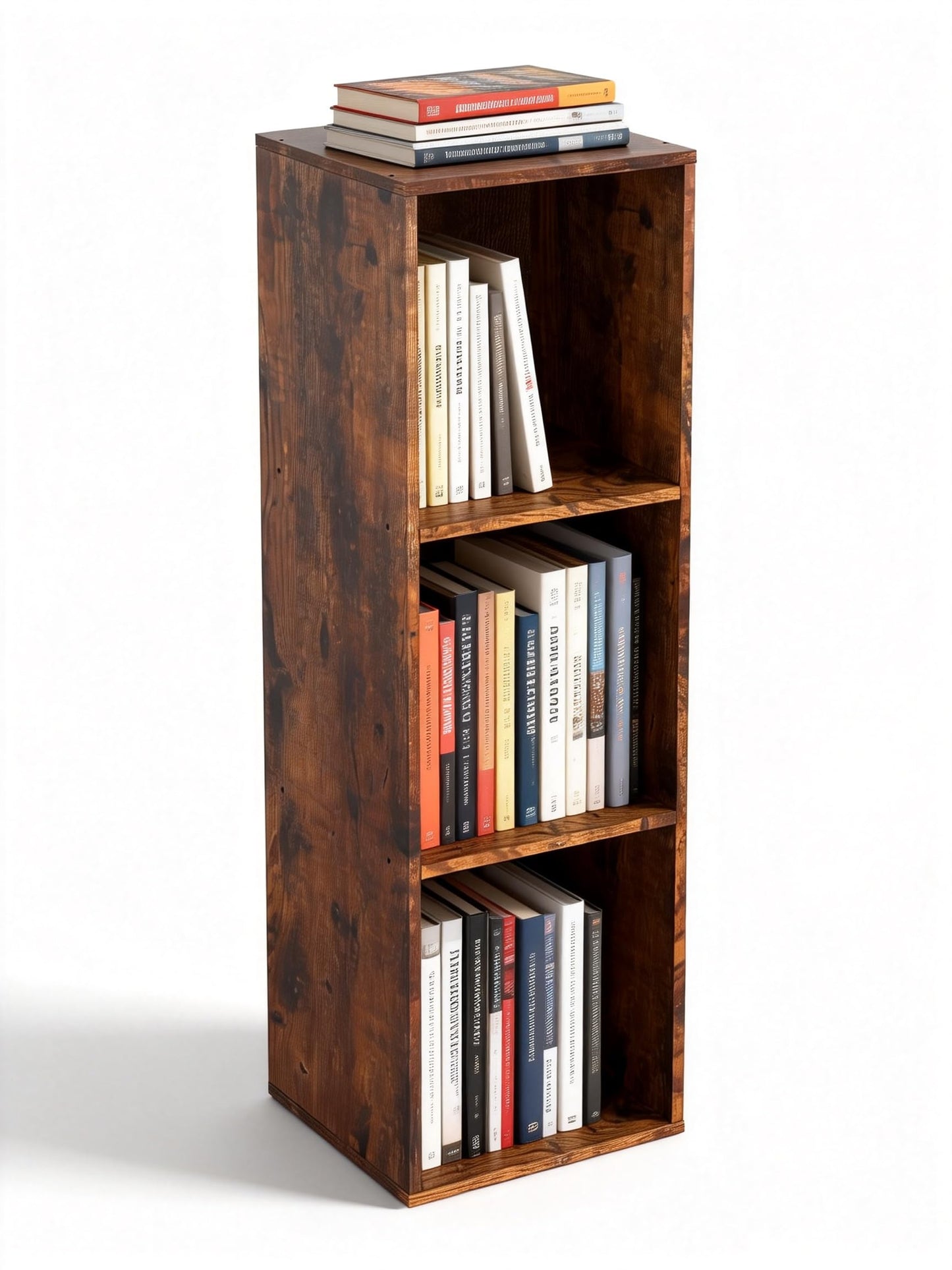 NewBeth Cube Storage Organizer, 3 Cube Retro Bookshelf, Freestanding 3 Tier Open Shelf, Rustic Brown Retro Shelves for Home Office, Bedroom, Living Room, Study