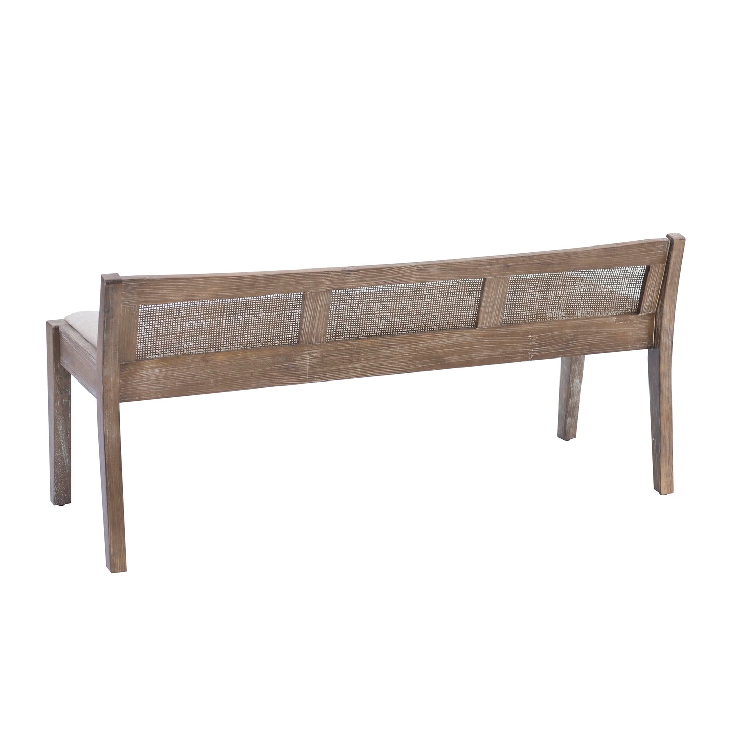 Kasi Brown Low Back Cane Bench with Beige Upholstered Seat by Powell