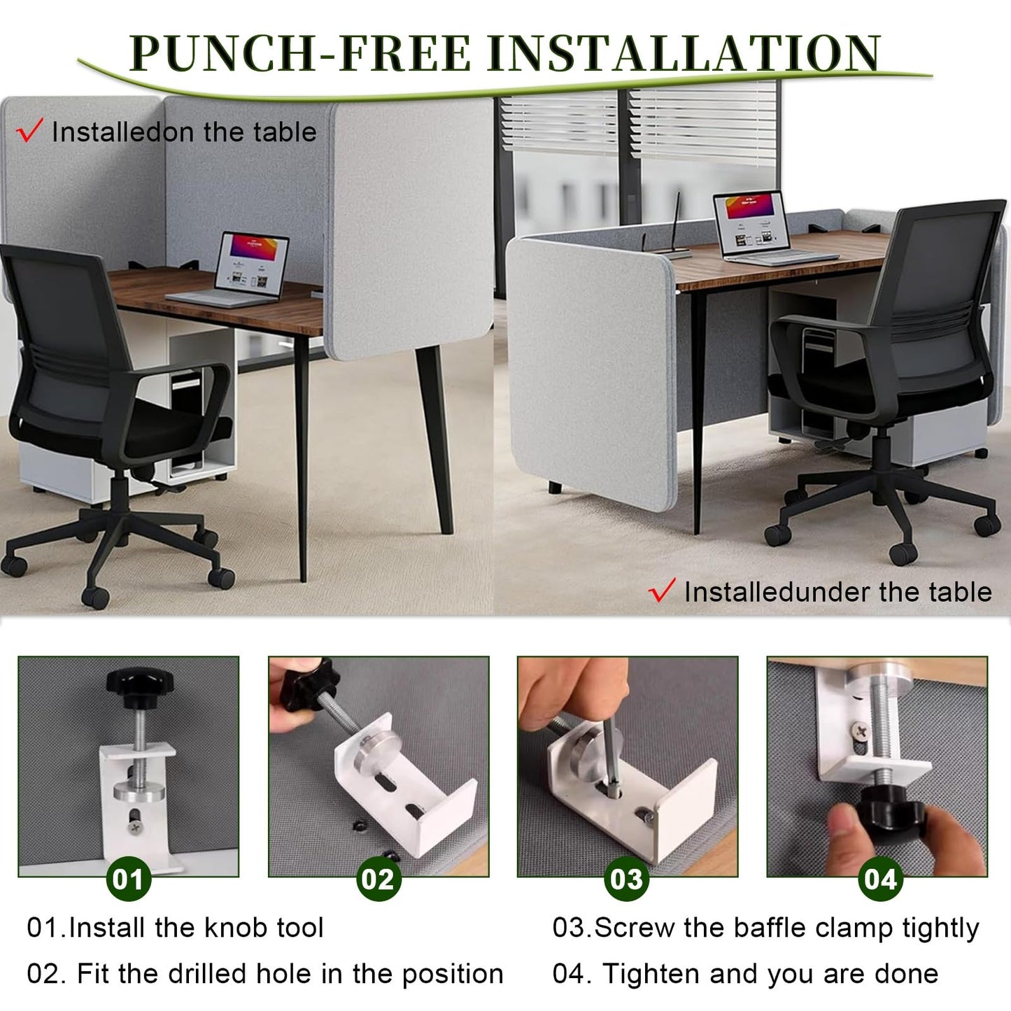 Privacy Desk Divider Panel - Adjustable Under Table Partition for Office Cubicles, Work from Home, Open-Plan Workspace (Black, 90x60cm)