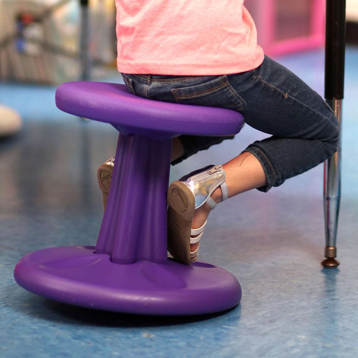 KORE Design Wobble Stool Chair, Girls + Boys Kid Desk Stools, Ergonomic Small Office Chairs, Flexible Seating for Active Child, ADD/ADHD, Classroom, School, Home, Kids (14in), Age 6-7 yrs, Blue