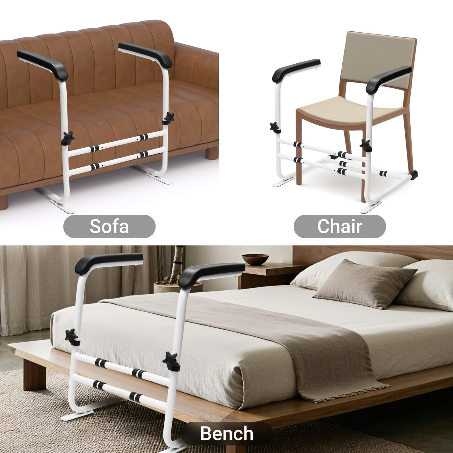 QIPRAONO Stand Assist Aid for Elderly/Seniors/Disabled, Couch/Chair Lift Assistance Stand Up Devices with 6-Level Adjustable Height, Help Standing Aids & Supports, 450lbs Loading, White