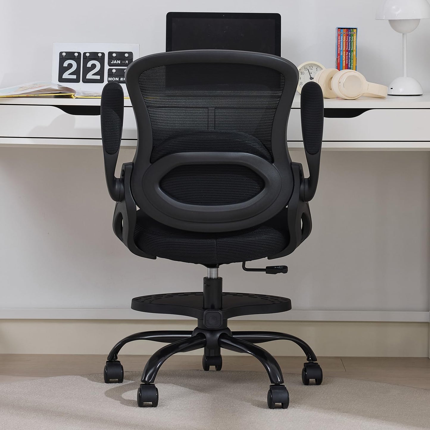 Kids Desk Chair,Ergonomic Study Chair with Adjustable Height,Swivel Mesh Desk Chair with Wheels,Home Office Chair for Children in Home Bedroom Black