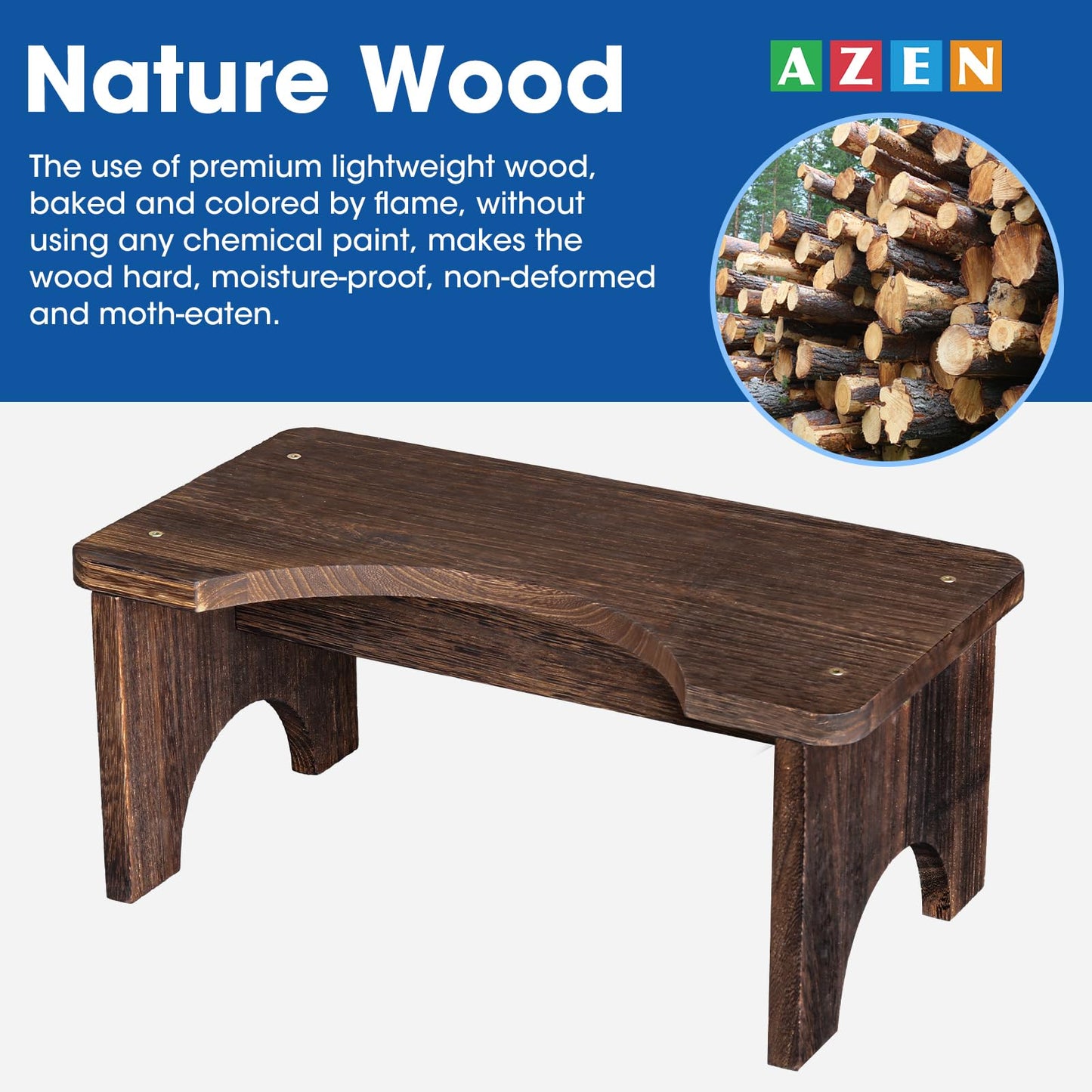 AZEN Wood Toilet Stool Squat Adult, Poop Stool for Bathroom Adults, Portable Toilet Potty Stools for Adults, 7 Inch Height
