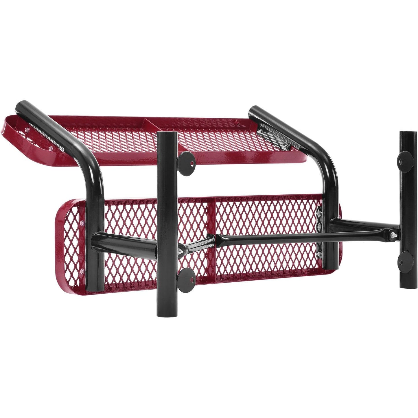 Global Industrial 48" L Outdoor Steel Bench with Backrest, Expanded Metal, Red