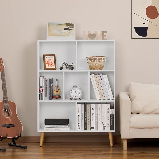 YAHARBO White Bookshelf, 3 Tier Book Shelf