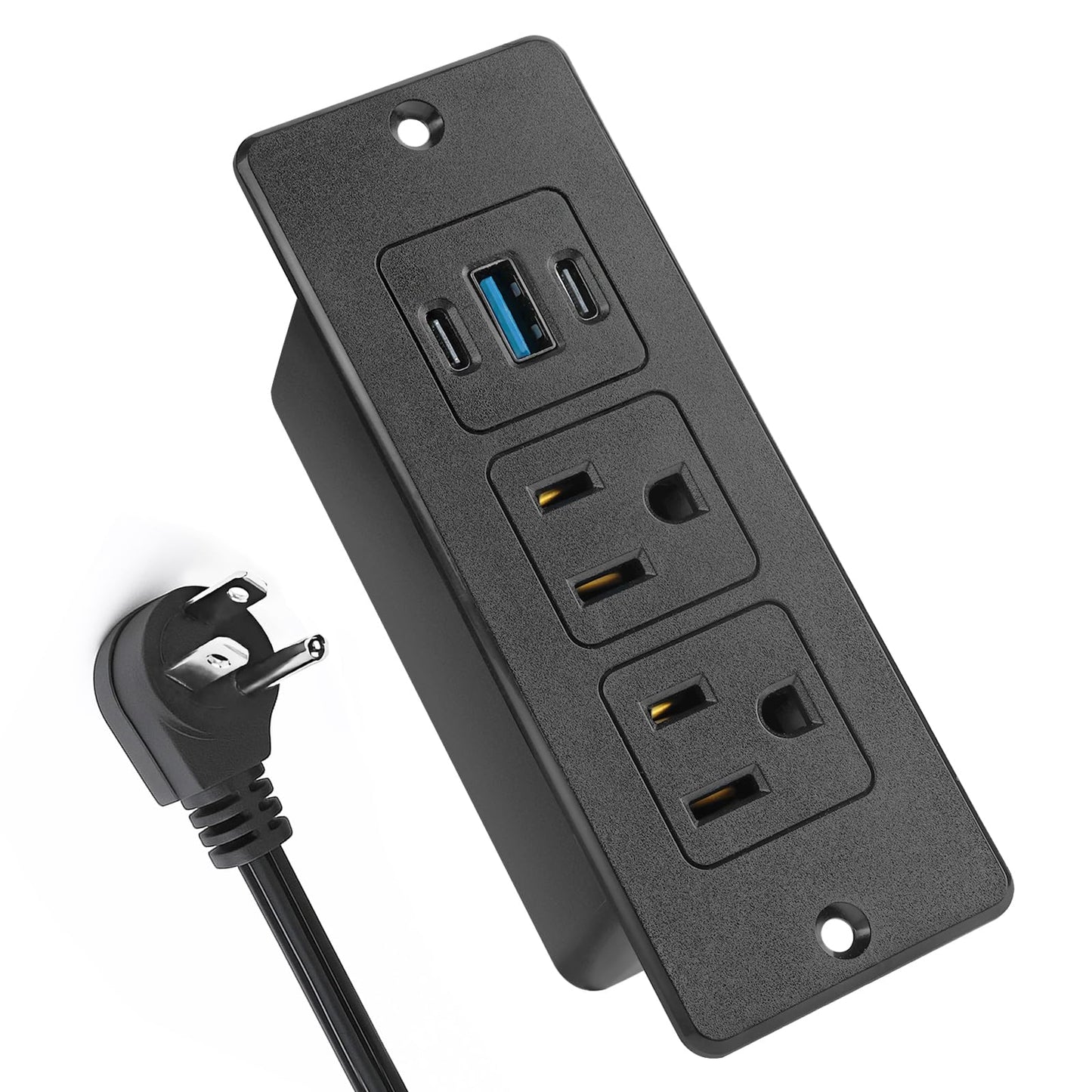 Havorbit Recessed Power Strip USB, 20W Fast Charging Furniture Outlet - 2 AC & 3 USB (2 USB-C + 1 USB-A) for Desk, Bedside, Drawer, Conference Table - Space-Saving, Easy Install, 6FT Cord, Black