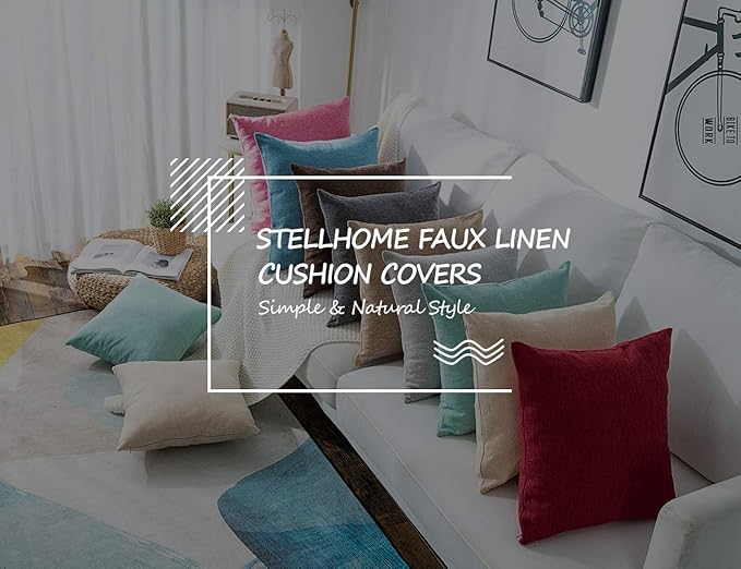 Stellhome Linen Throw Pillow Covers Square Solid Farmhouse Burlap Cushion Covers