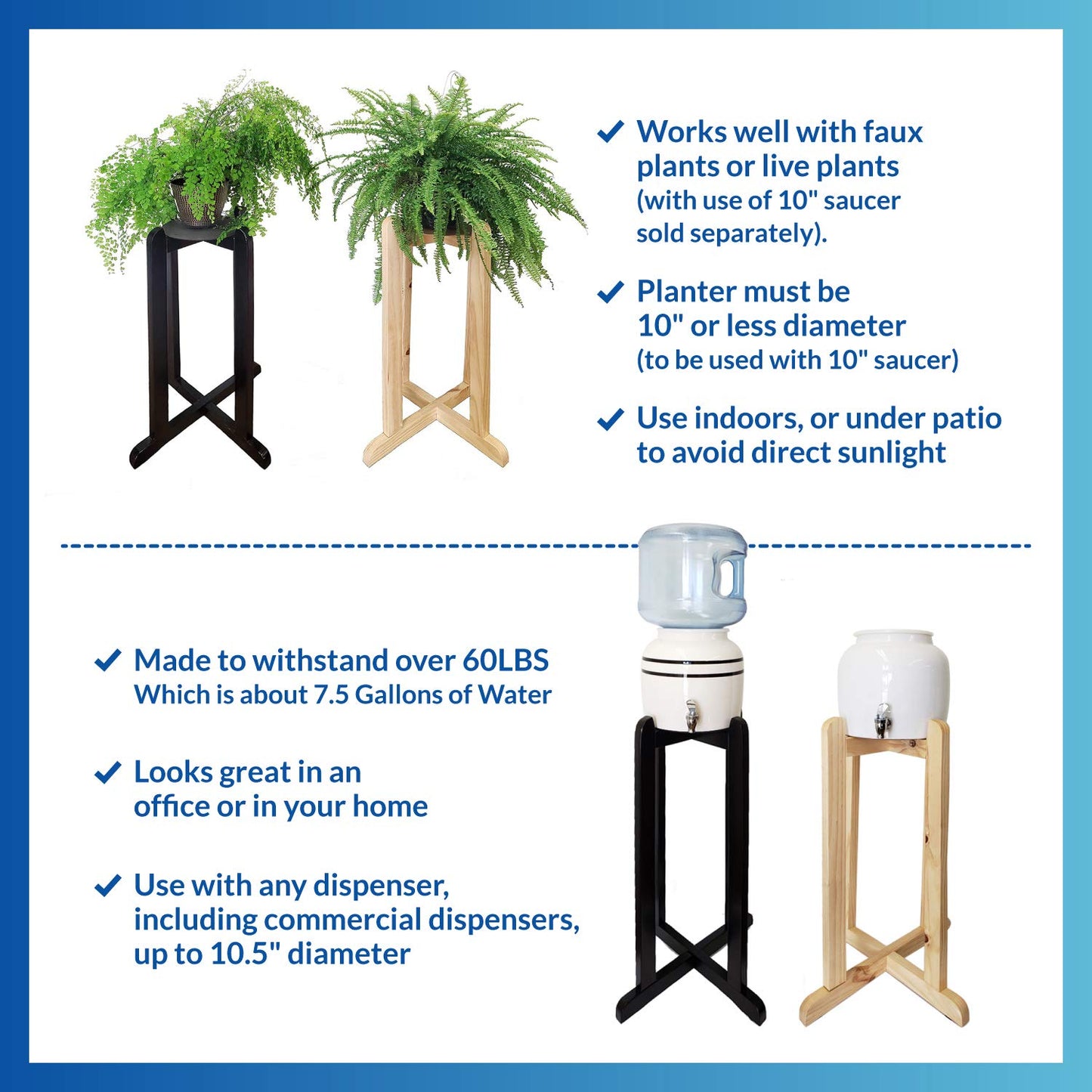 For Your Water 27" Wood Painted Water Crock Dispenser Floor Stand - Natural Color