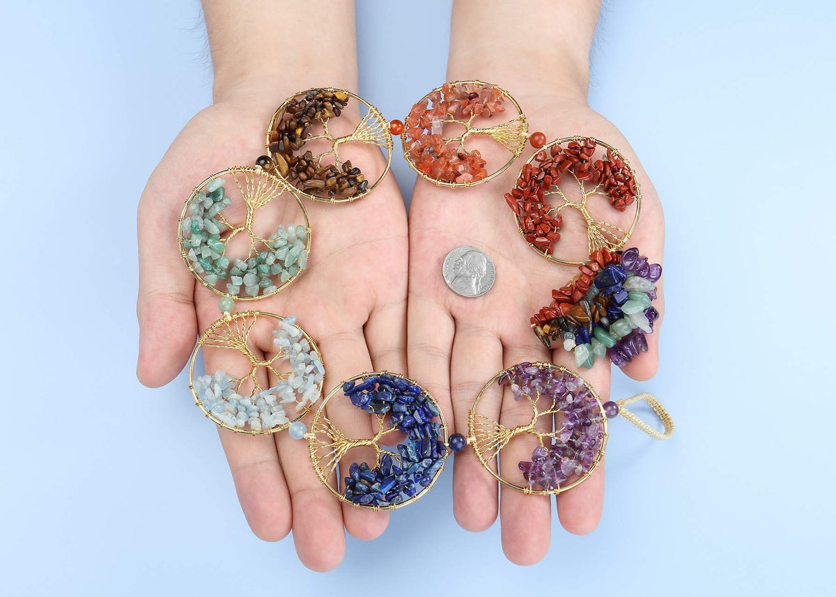 Jovivi Tree of Life Chakra Stones Healing Crystals Hanging Ornament 7 Chakra Wall Ornament Meditation Window Hanging Ornament for Home Feng Shui Decor