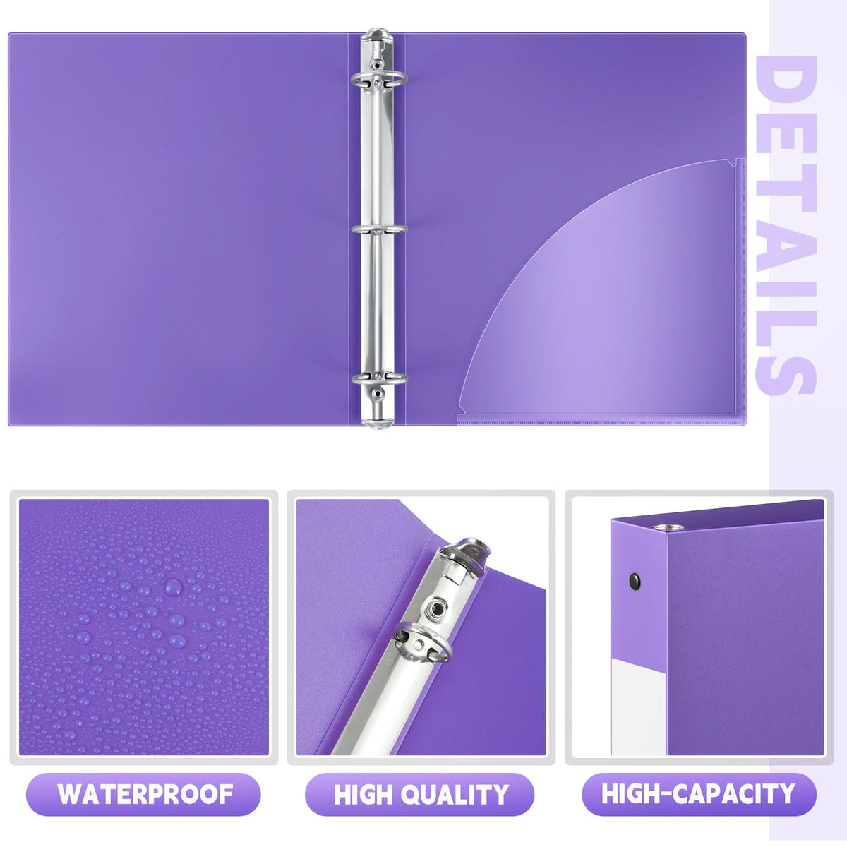 Henoyso 48 Pack 1 Inch 3 Ring Plastic Binders, Bulk Flexible PP Binders for Classroom & School Supplies, Letter Size 8.5 x 11, Holds 240 Sheets with Interior Pocket (Purple)