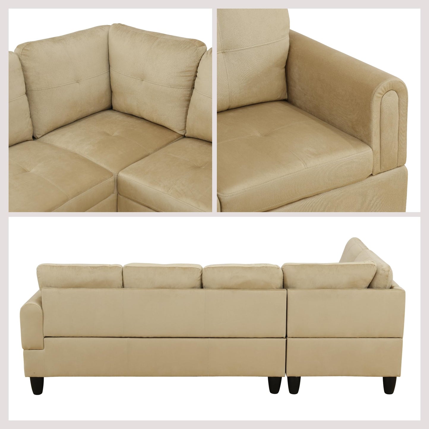 Trygoal 97" L Shaped Couch Sectional Couches with Chaise and Storage Ottoman, 3 Pieces Modular Convertible Sofa for Living Room Furniture Sets and Small Apartment, Beige