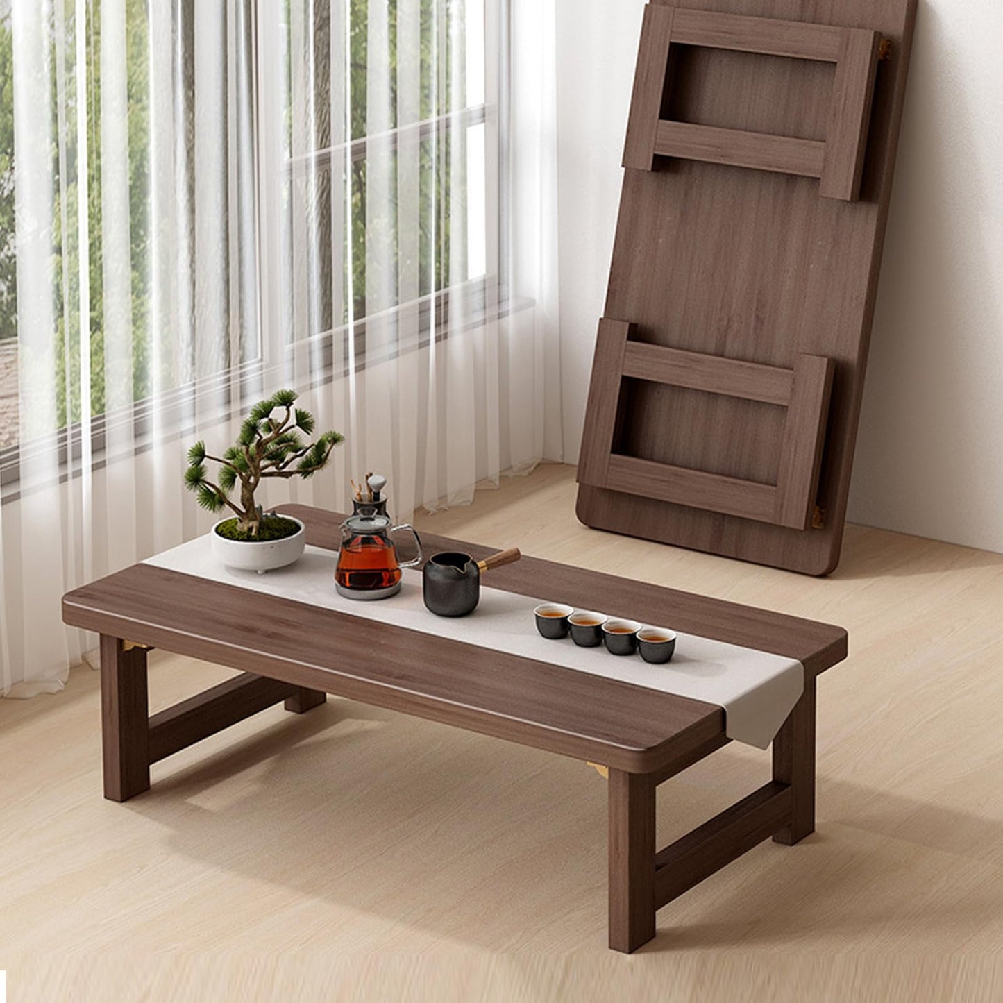 XIMSPHY Japanese Folding Coffee Table, Bamboo Foldable Floor Low Tables for Sitting On The Floor, No Assembly Portable Tea Table for Dinning Zen Living Room (31.5"x19"x13.7")
