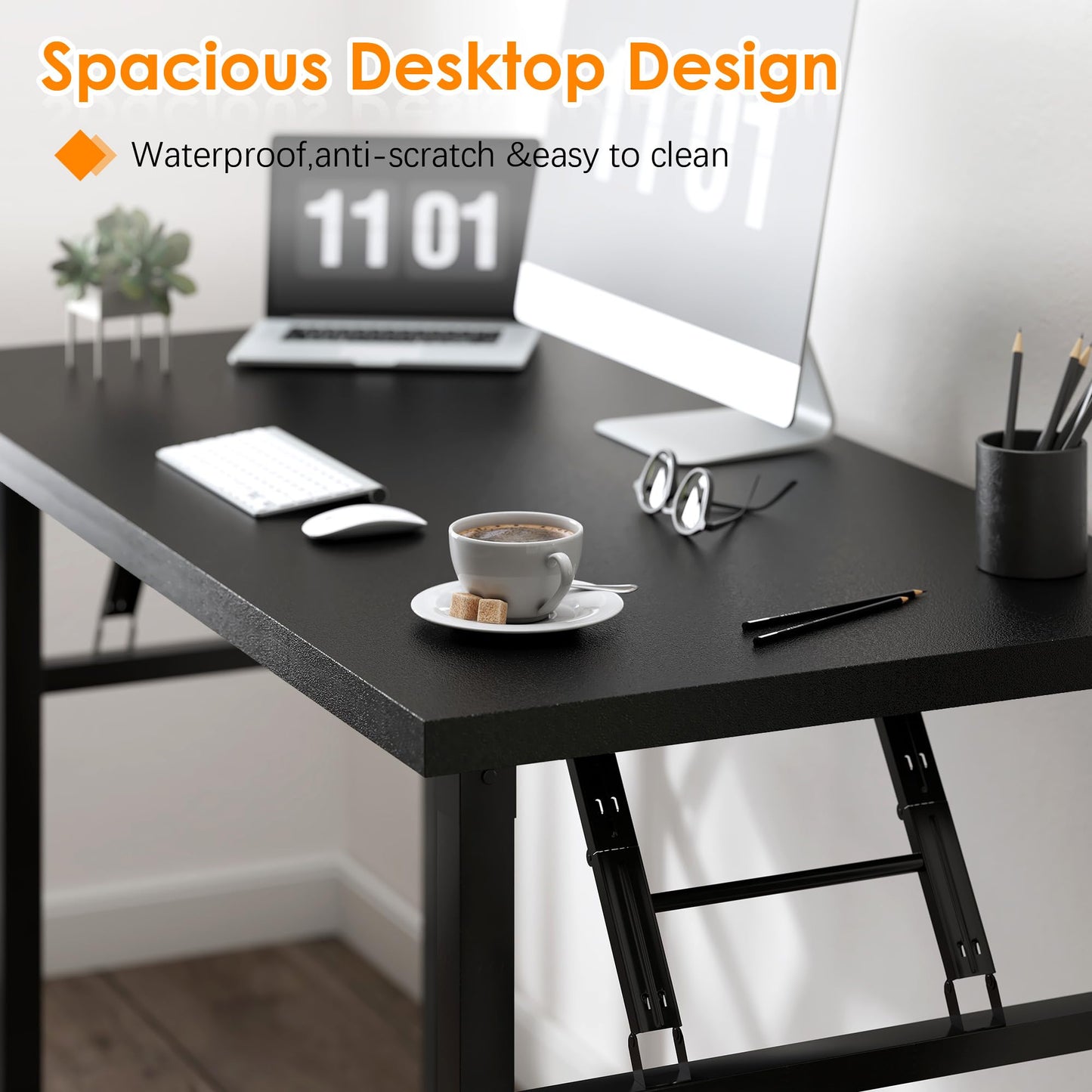 Need Folding Desk, 54 inch Large Computer Desk for Home Office, No Install Needed Study Student Writing Table Desk Workstation, Black