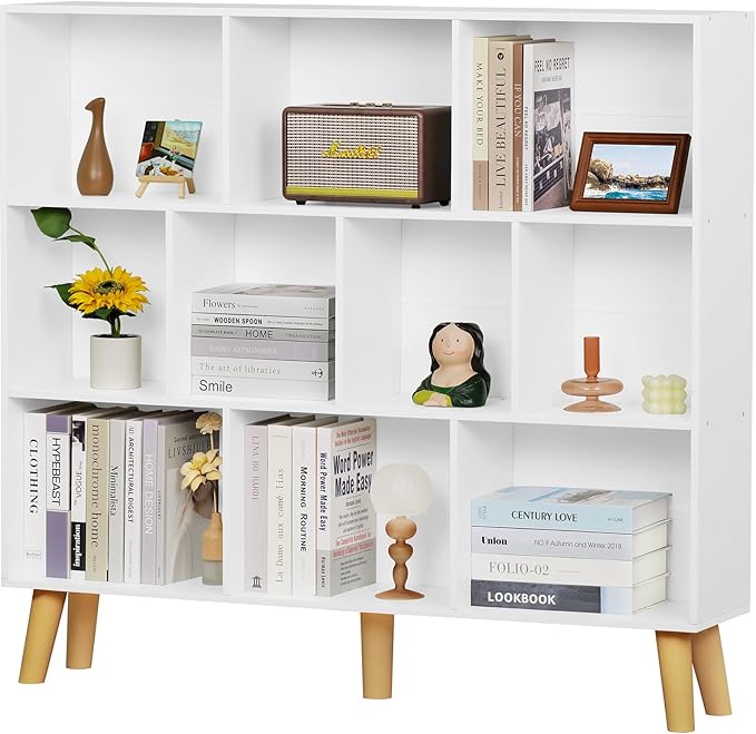 YAHARBO 10 Cube White Bookshelf, 3 Tier Book Shelf