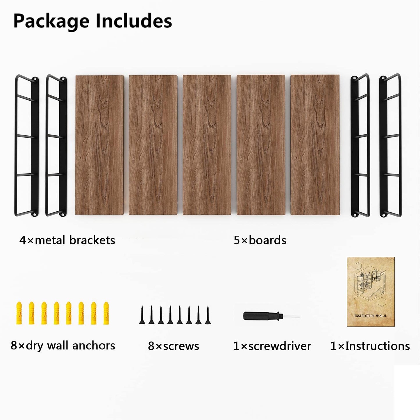 MXCSE Wall Shelves, Wall Mounted Bookshelves, DIY Floating Shelves for Wall, Wood Hanging Book Shelves for Room, Bedroom, Living Room, Easy Installation, 5 Shelves (Brown, 50W x 17H)