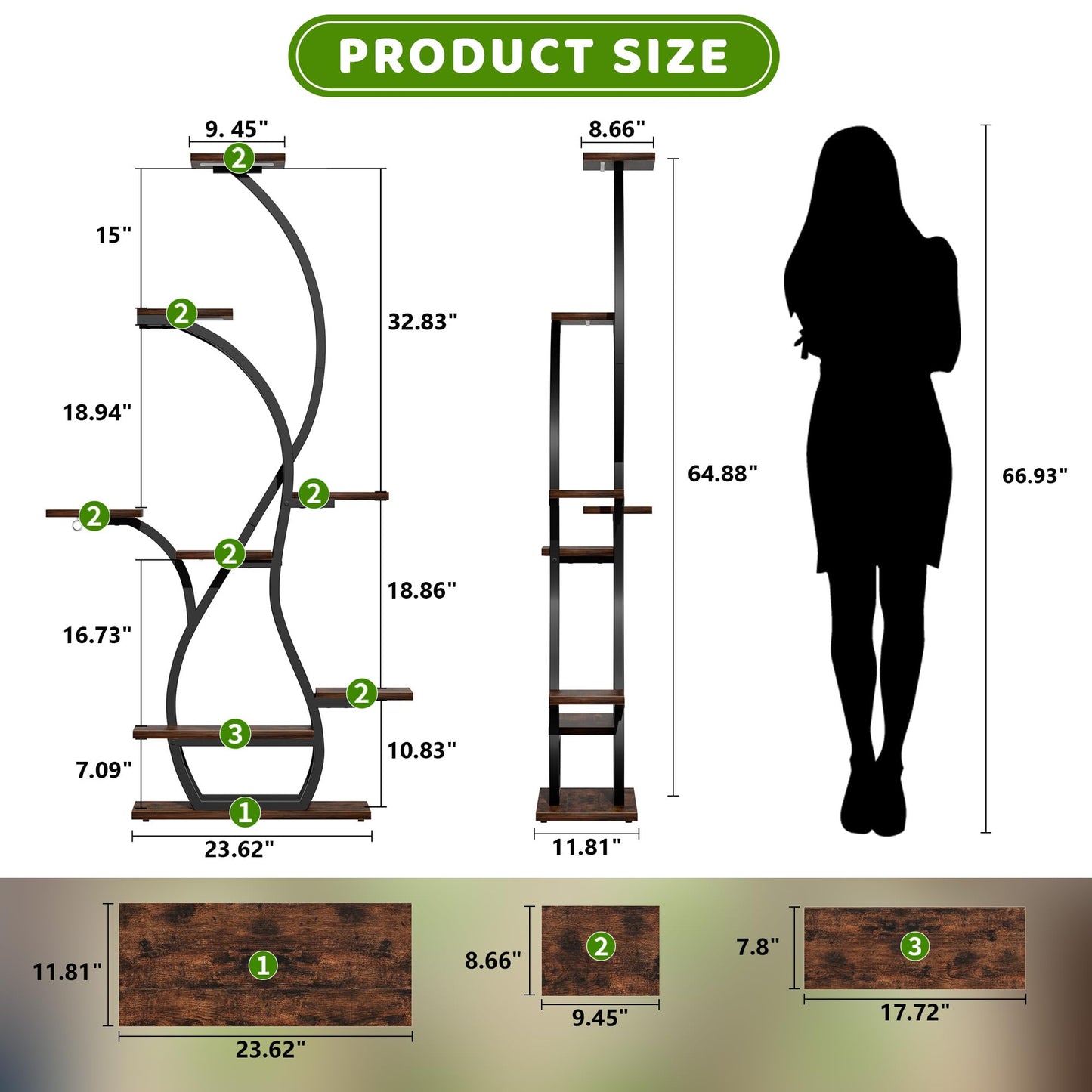 EVAWOO Plant Stand Indoor with Grow Lights - 8 Tiered Corner Plant Shelf Indoor, 65" Tall Lighted Plant Holder for House, Black