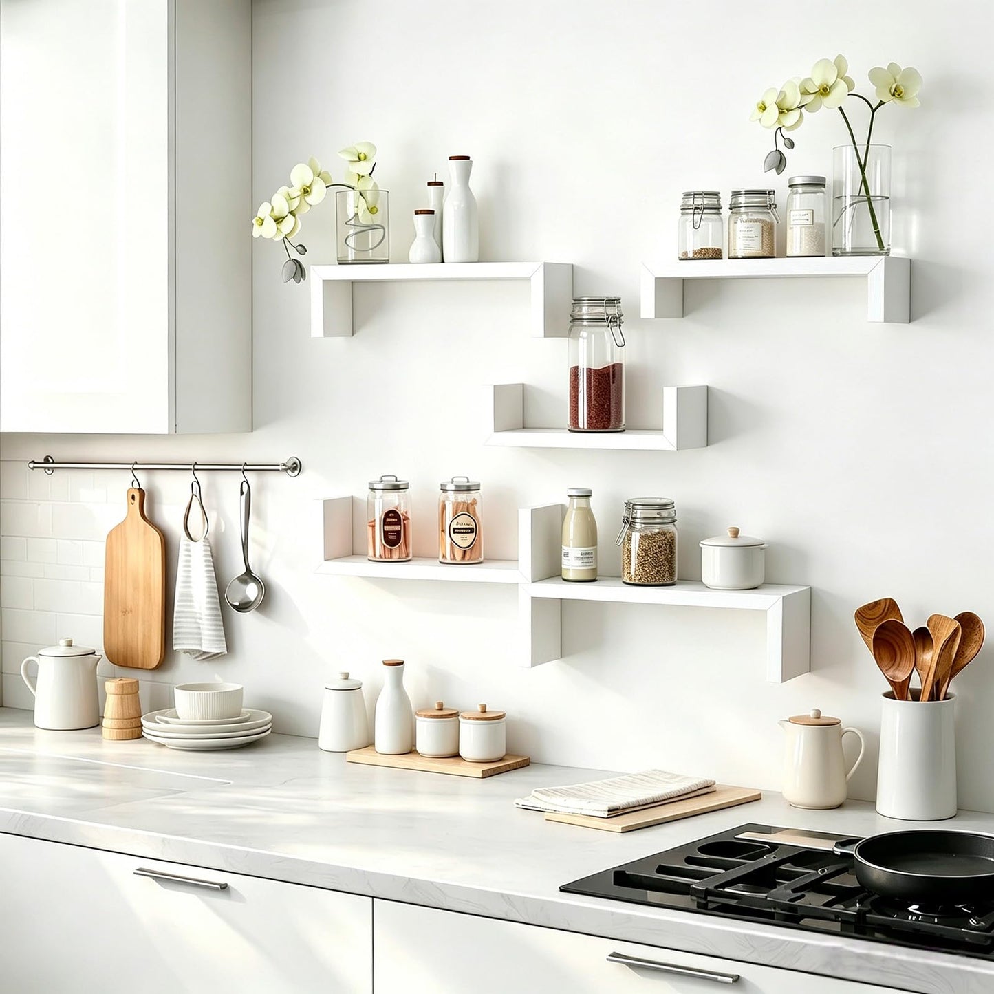 Floating Shelves for Wall,Repisas Flotantes de Pared,Small Relief Textures, Suitable for Bedroom, Living Rooms, Kitchens, Office, and Bathroom,Wall Shelves,White Shelves Brackets Set of 5 -White