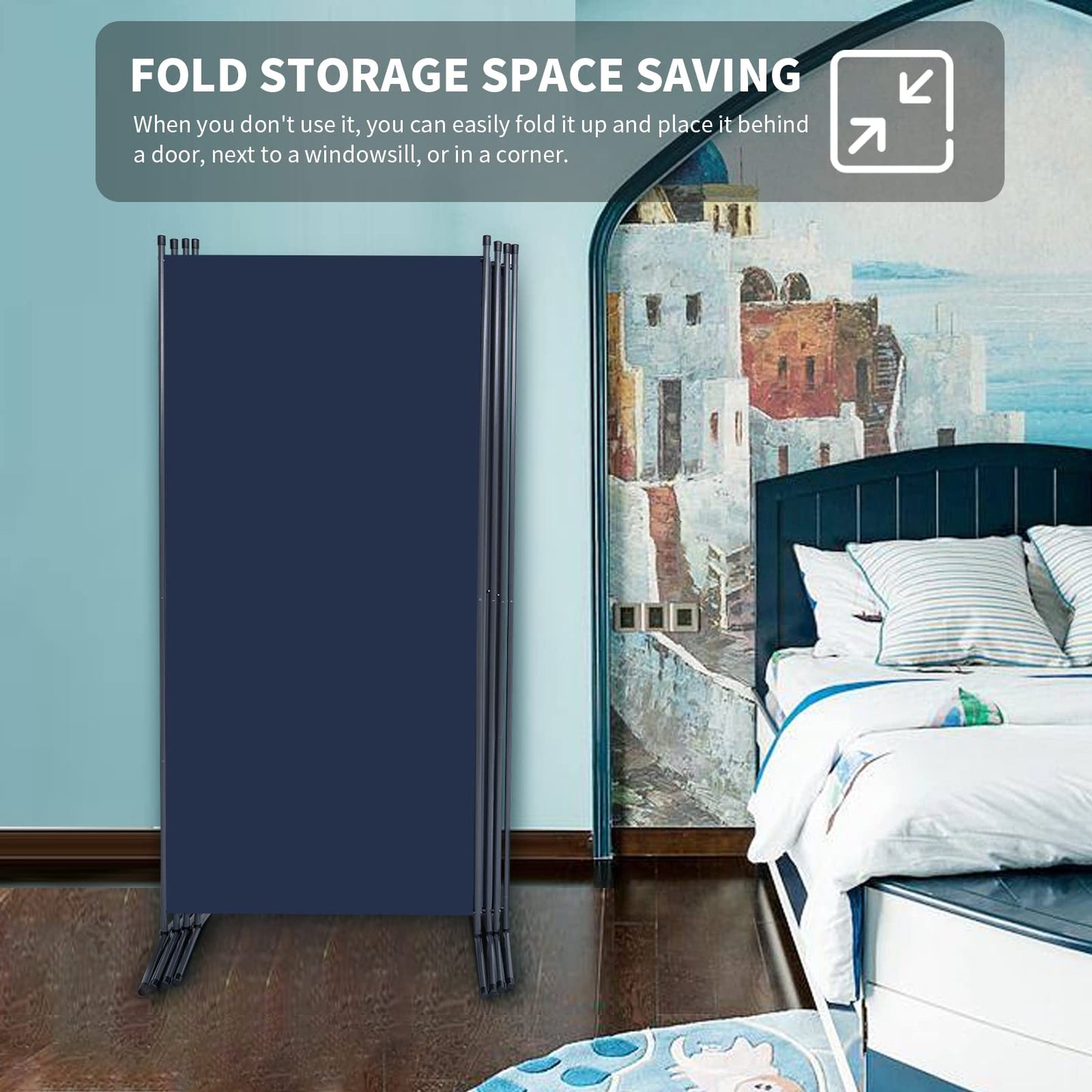 YASRKML Room Divider Folding Privacy Screens, Portable 4 Panel Partition Room Dividers Screen, Freestanding Room Partitions and Dividers, Navy Blue