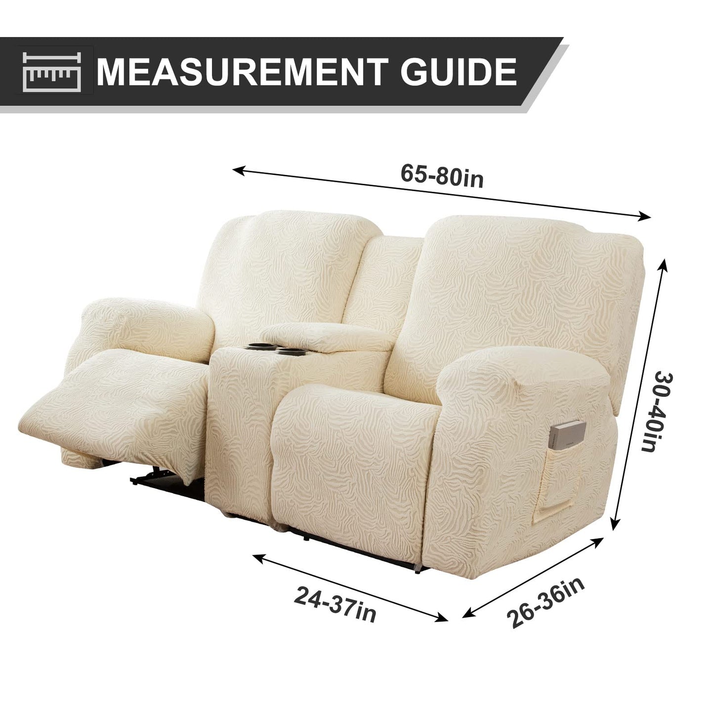 YUEANG Recliner Loveseat Cover with Center Console, 2 Seater Leopard Recliner Sofa Slipcover with Pockets Washable Stretch Reclining Couch Covers Furniture Protector with Elastic Straps (Beige)
