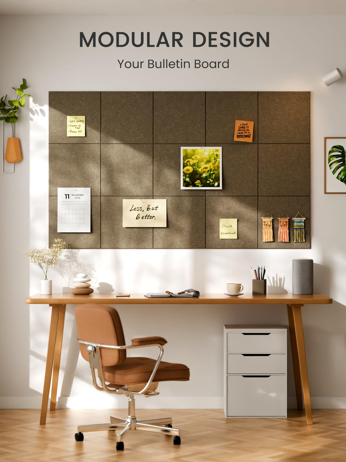 Bumusty Large Cork Board 48" x 36" Alternative - 12 Pack Felt Wall Tiles with 70 Safe Removable Adhesive Tabs, 30 Pushpins, Cork Boards for Walls Pin Board Bulletin Board Office Decor (Earth Brown)