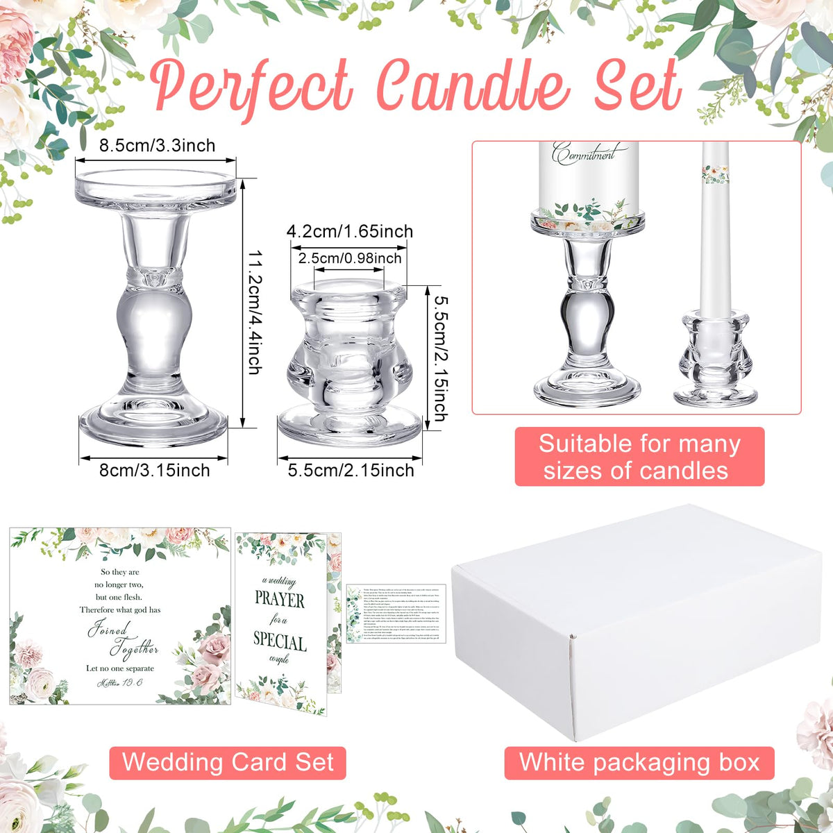 Layhit 3 Pack Unity Candles with Glass Holder for Wedding Ceremony Wedding Unity Taper Candles Religious Ceremony Accessories Marriage Decor for Newly Couple Anniversary Church Events Gifts