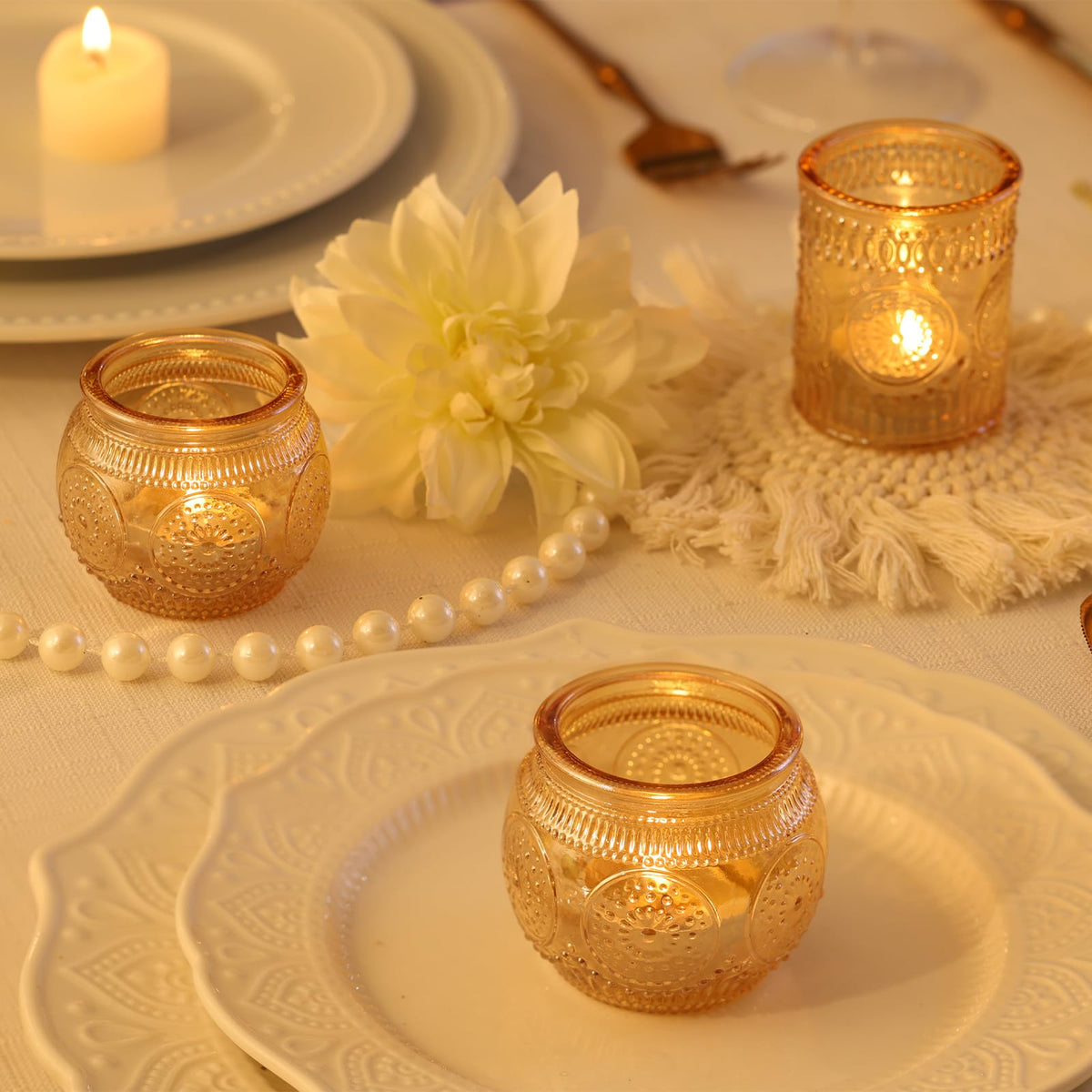 48Pcs Gold Votive Candle Holders - Glass Candle Holder Bulk for Table Centerpiece, Tea Lights Candle Holders for Home, Christmas Party & Wedding Shower