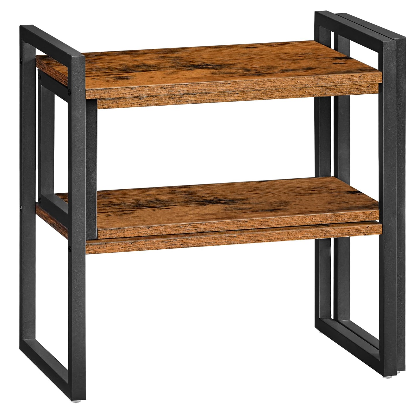 HOOBRO Desk Shelf Organizer, Adjustable Desktop Bookshelf, 2-Tier Shelf for Top of Desk, Wooden Office Storage Rack, for Office, Study, Kitchen, Dorm, Rustic Brown and Black BF39SJ01