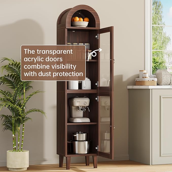 71" Tall Arched Cabinet with Acrylic Door, Modern Curio Arched Bookcase with