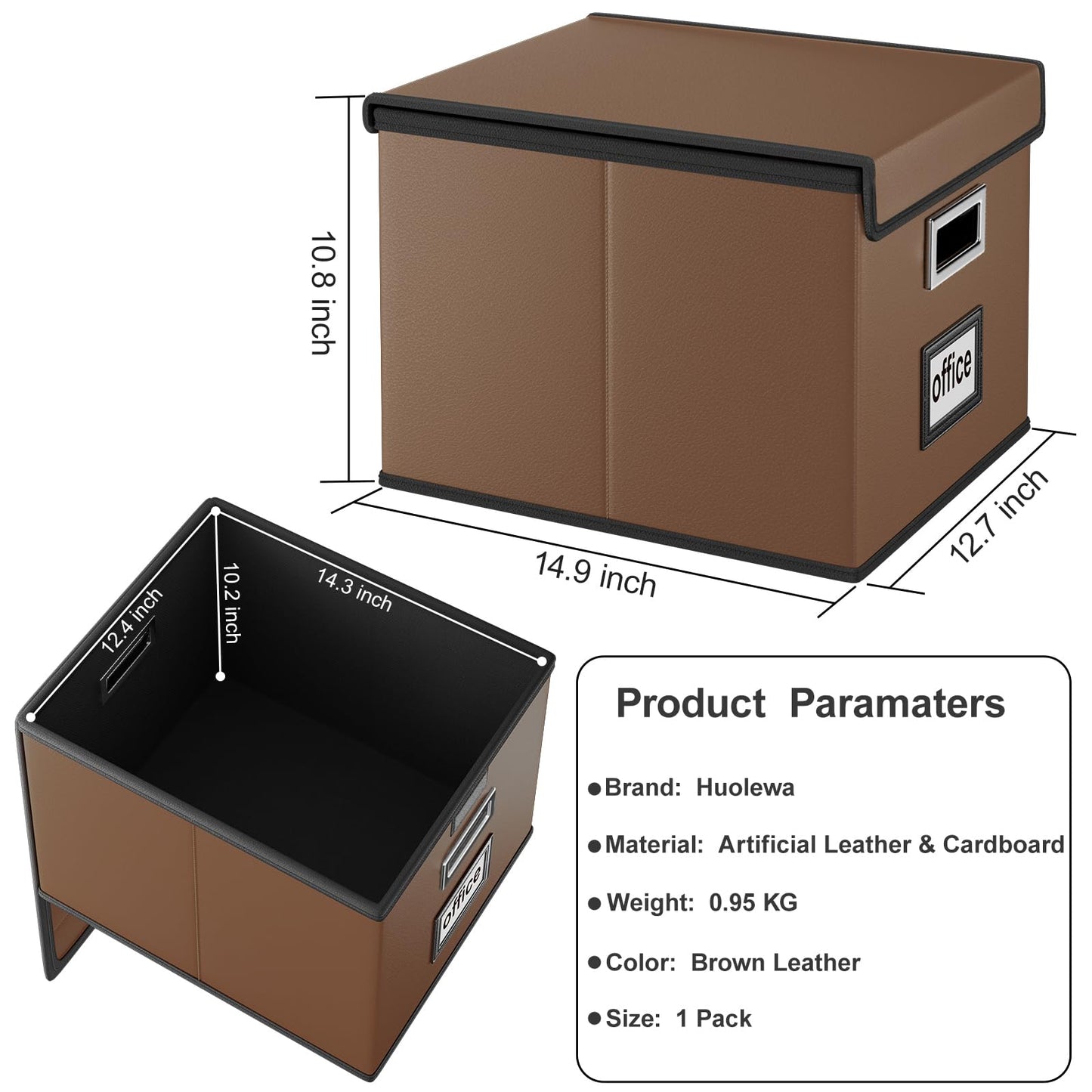 Huolewa Faux Leather File Organizer Box with Lid, Collapsible Hanging File Folder Box Organizer with Plastic Slides, Decorative Home/Office Filing System Boxes for File and Folder Storage-Brown