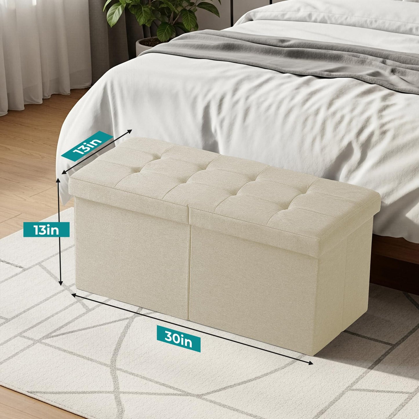 Snuvid 30-INCH Ottoman with Storage, Footrest Storage Bench, End of Bed Bench Coffee Table for Living Room, Bedroom, Entryway (Beige)