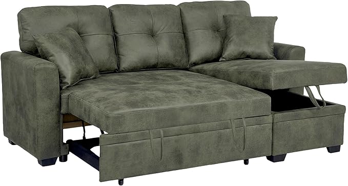 L Shaped Sectional Couch with Storage and Pull Out Bed, 3 Seater Sleeper Sofas