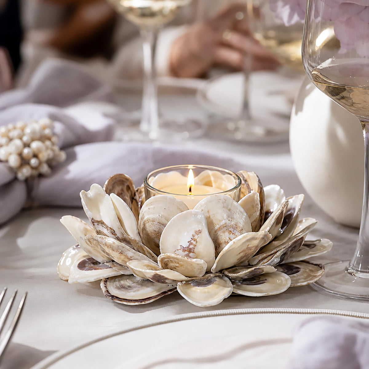 Mud Pie 498B002 Oyster Shell Votive Holder 3 1/4" x 7"