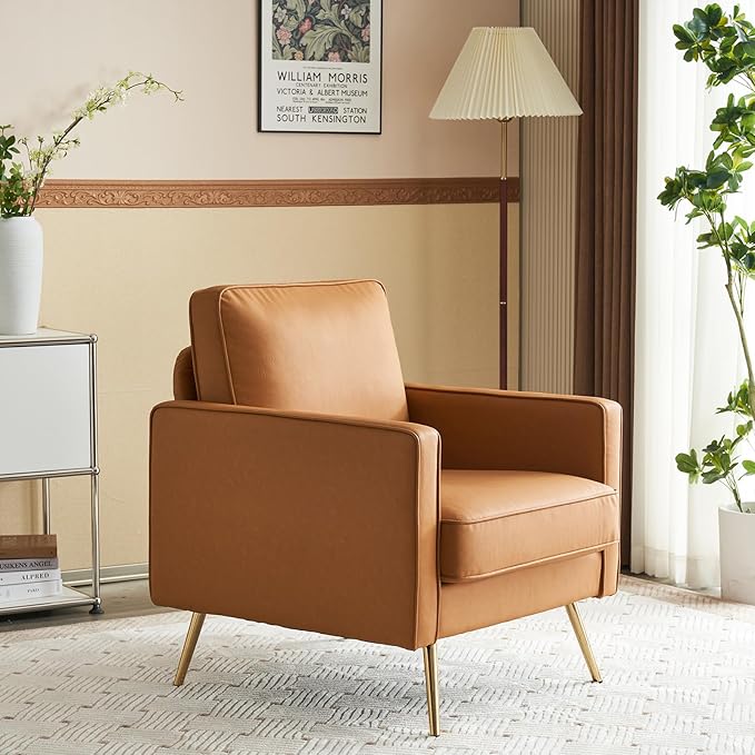 VINGLI PU Leather Accent Chair Brown Mid Century Modern Upholstered Sofa Chairs