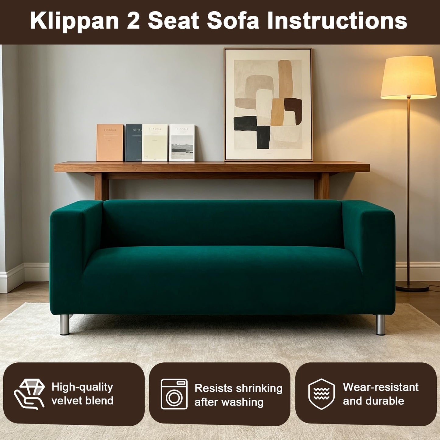 Velvet Klippan Loveseat Cover Replacement for IKEA Klippan 2 Seater Klippan Loveseat Sofa Cover Replacement, Klippan Slipcover, Klippan Cover Only, Sofa Not Included, Blue