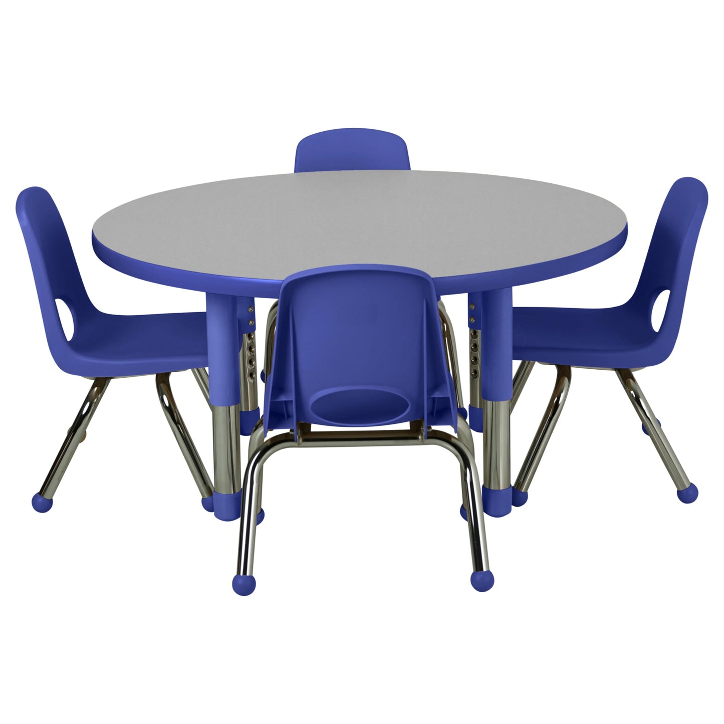 FDP Round Toddler Activity School Toddler Table (36 inch), Blue Tiny Tot Legs, Adjustable Height 12-18 inches - Gray Top and Blue Edge