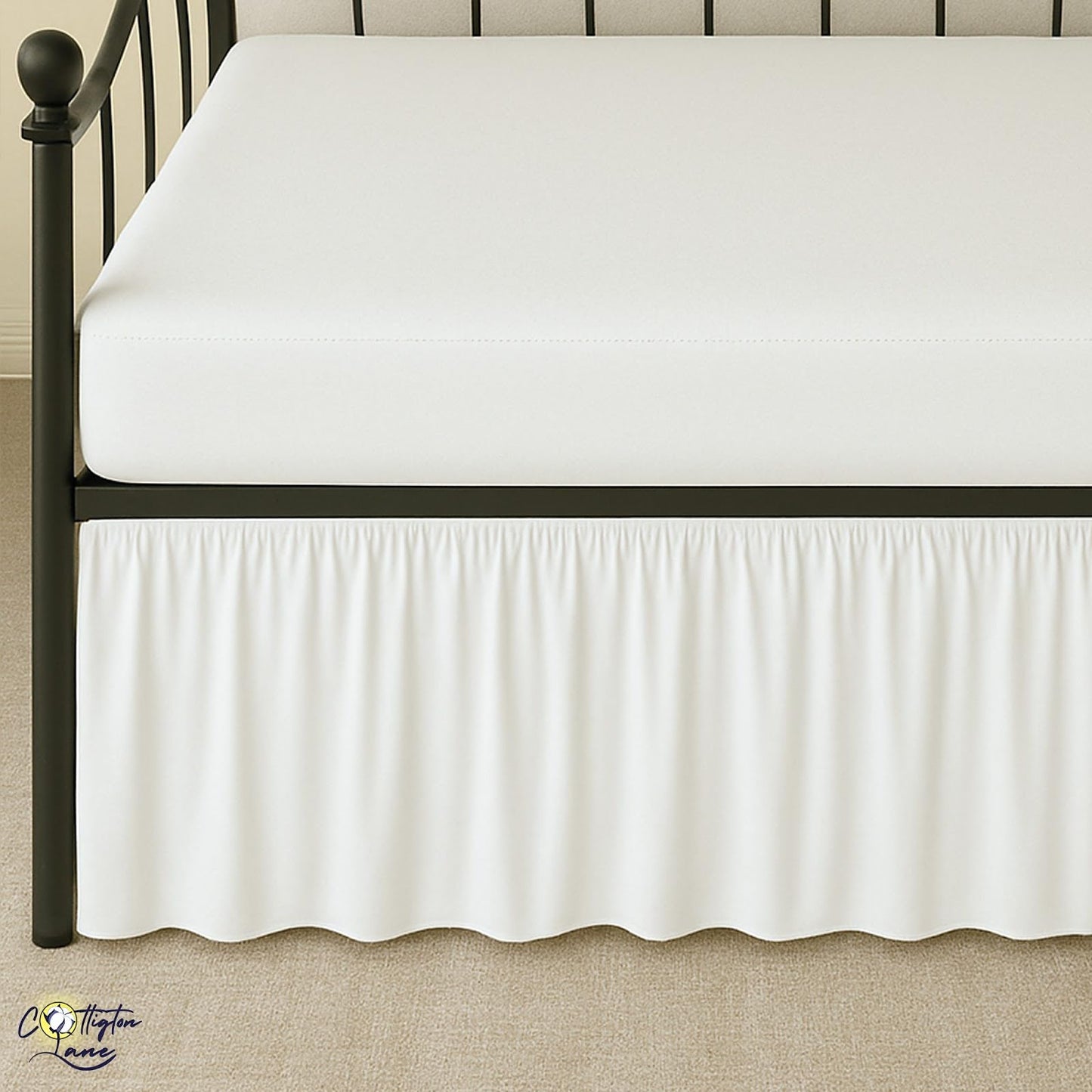 Cottington Lane Daybed Skirt with Split Corners Twin Size Gather Dust Ruffle Bedskirt 14 Inch Drop, Premium Hotel Quality Brushed Microfiber, Classic Platform Fit, White