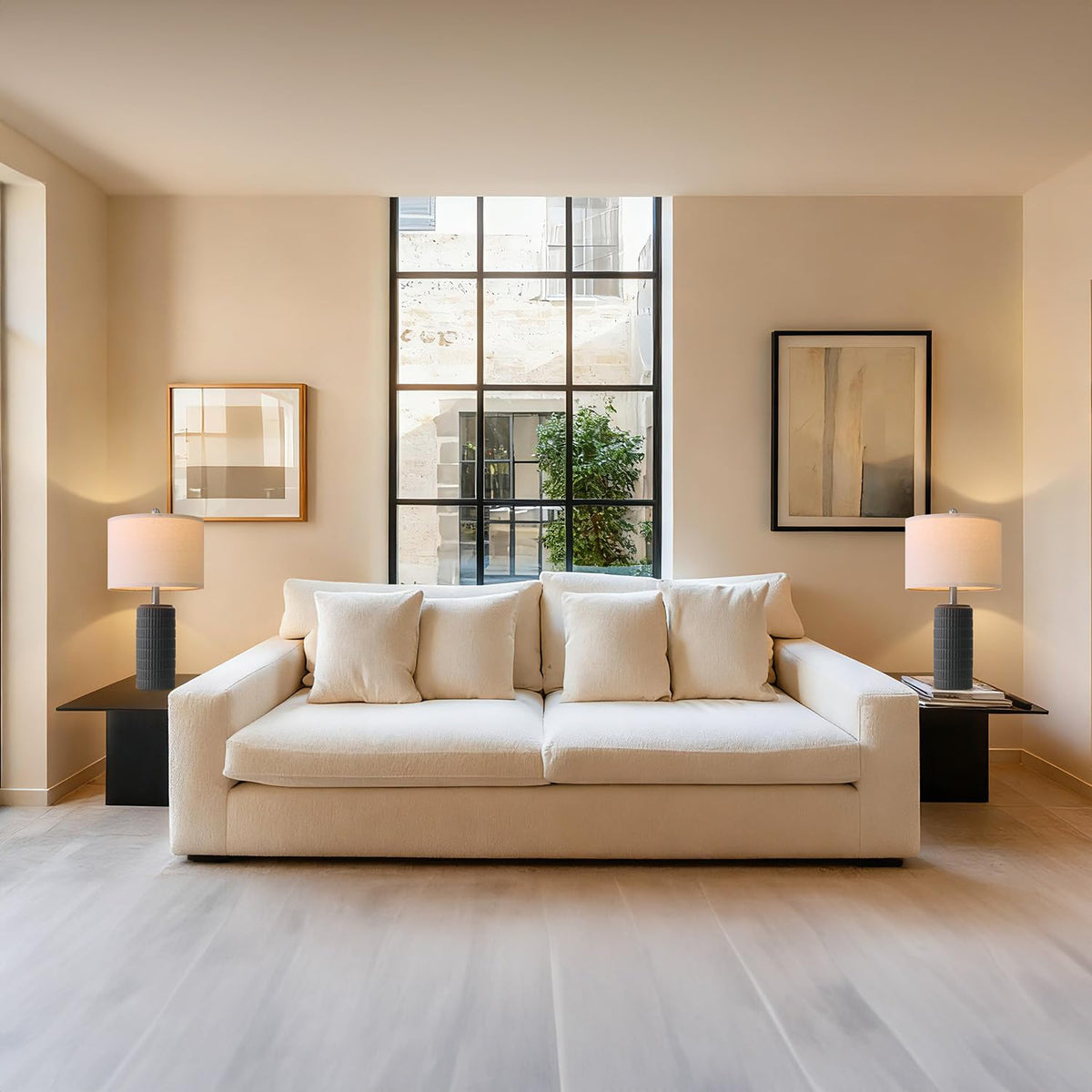 PoKat 23" Matte-Textured Ceramic Table Lamps Set of 2 for Bedroom, Stone-Like Modern Bedside Lamps for Night Stands, Farmhouse Nightstand Table Lamps Decor for Living Room End Table Black