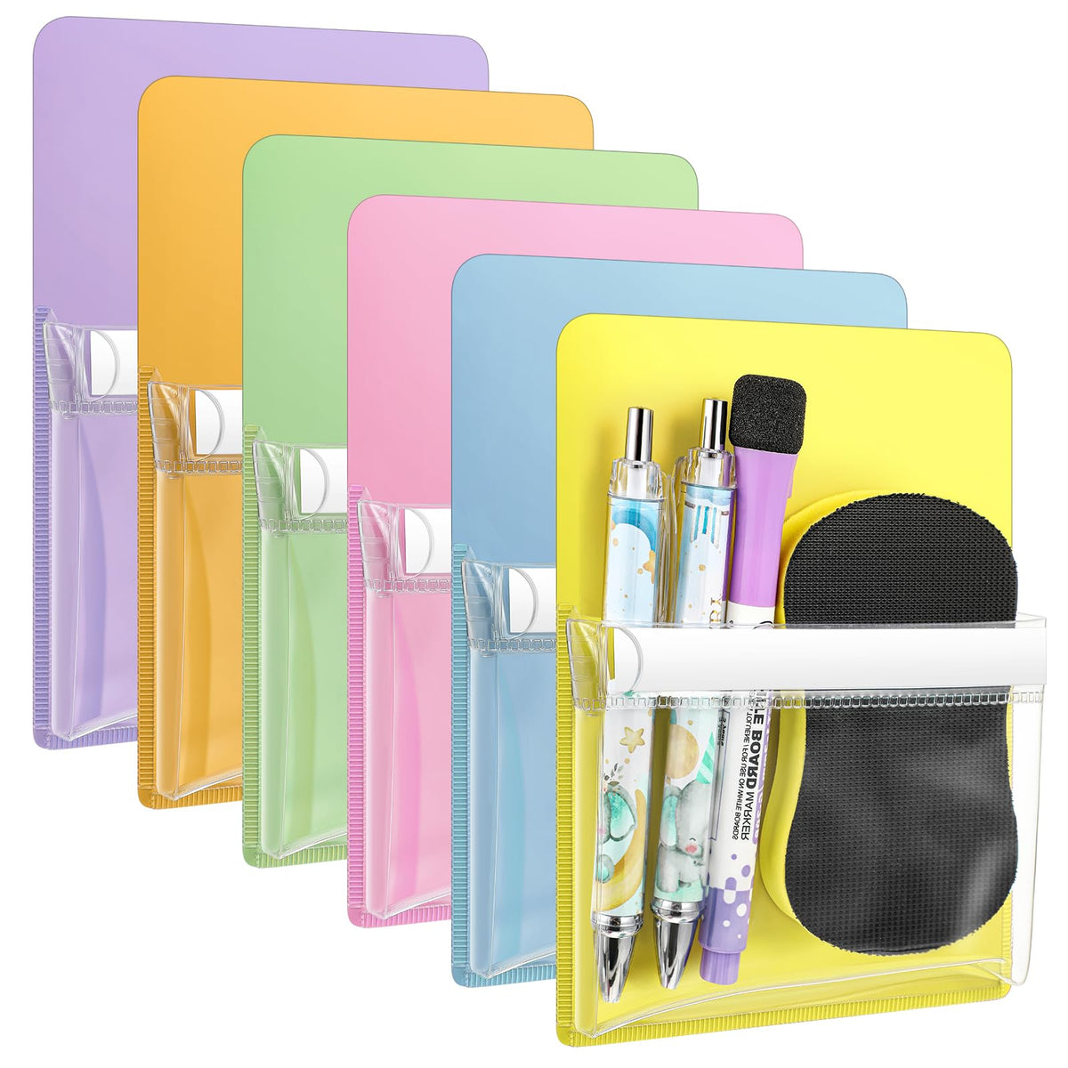 Sherr 6 Pcs 6 Pcs Magnetic Pockets Pen Marker Holders for Classroom Whiteboard 4.7 x 6.5 Magnetic Clear File for Fridge Locker Dry Erase Marker Storage Teacher Supplies (4.7 x 6.5 in,Macaron)