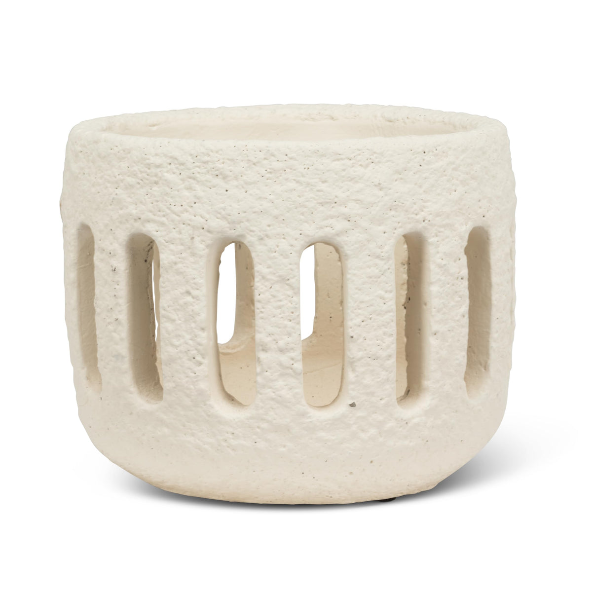 Abbott Collection Large Textured Hurricane Tealight Candle Holder - Cement, Ivory (3.5" H)