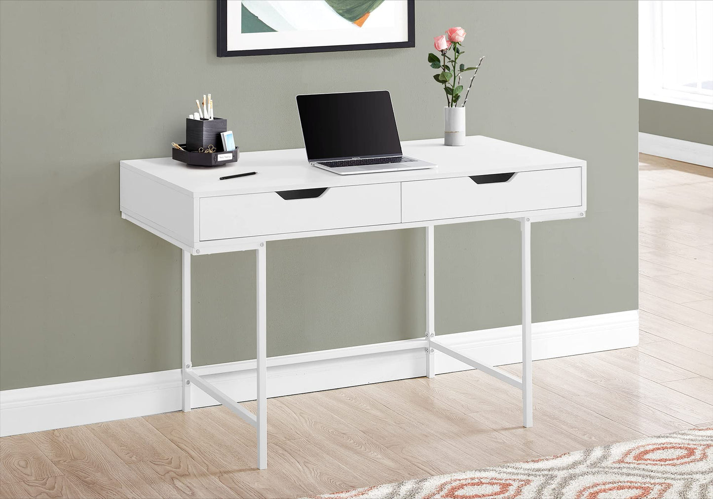 Monarch Specialties I 7554 Computer Desk, Home Office, Laptop, Storage Drawers, 48" L, Work, Metal, Laminate, White, Contemporary, Modern